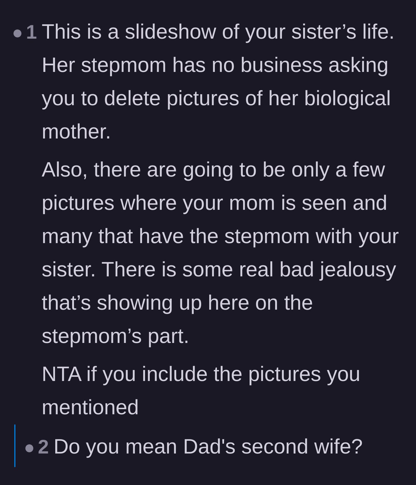 Comment thread 5 - Analyzing the stepmother's jealousy over a small number of photos