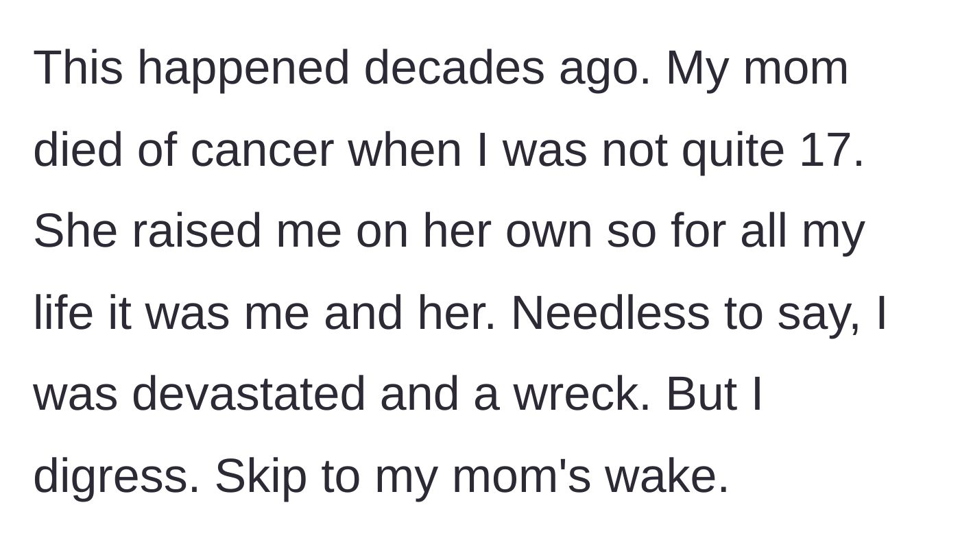 Story part 1 - A young teenage boy mourning the tragic loss of his single mother.
