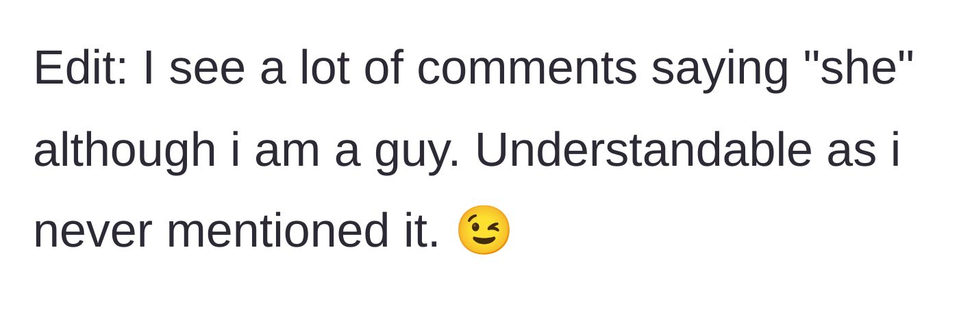Story part 9 - A brief text correction noting the author's gender.