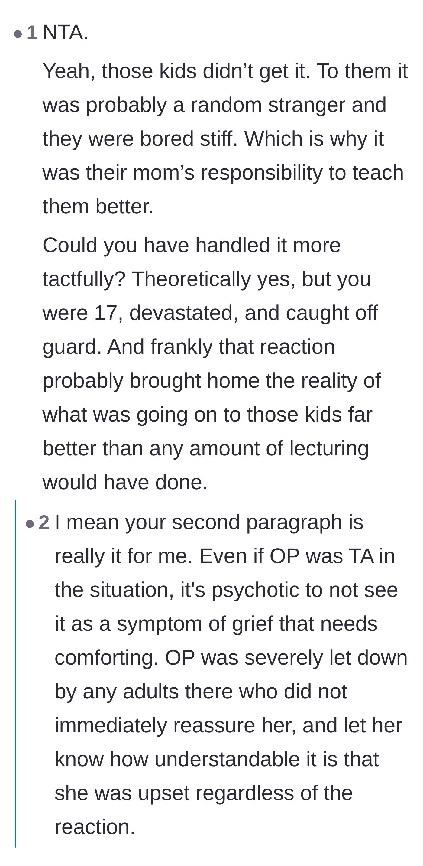 Comment thread 2 - Discussion about how the harsh scolding was a necessary lesson for the children.