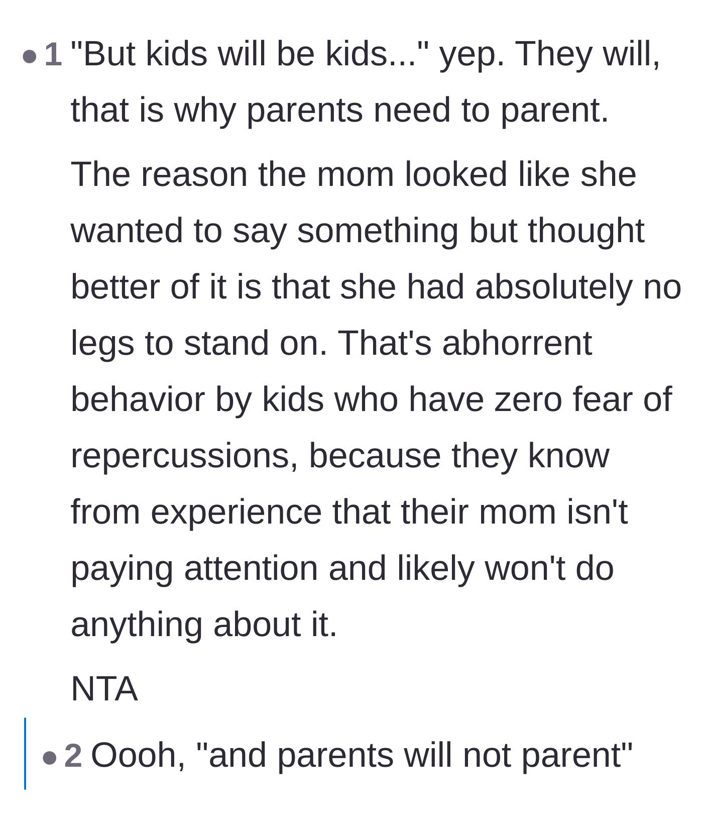 Comment thread 3 - Analysis of the oblivious mother's reaction and why she couldn't defend herself.