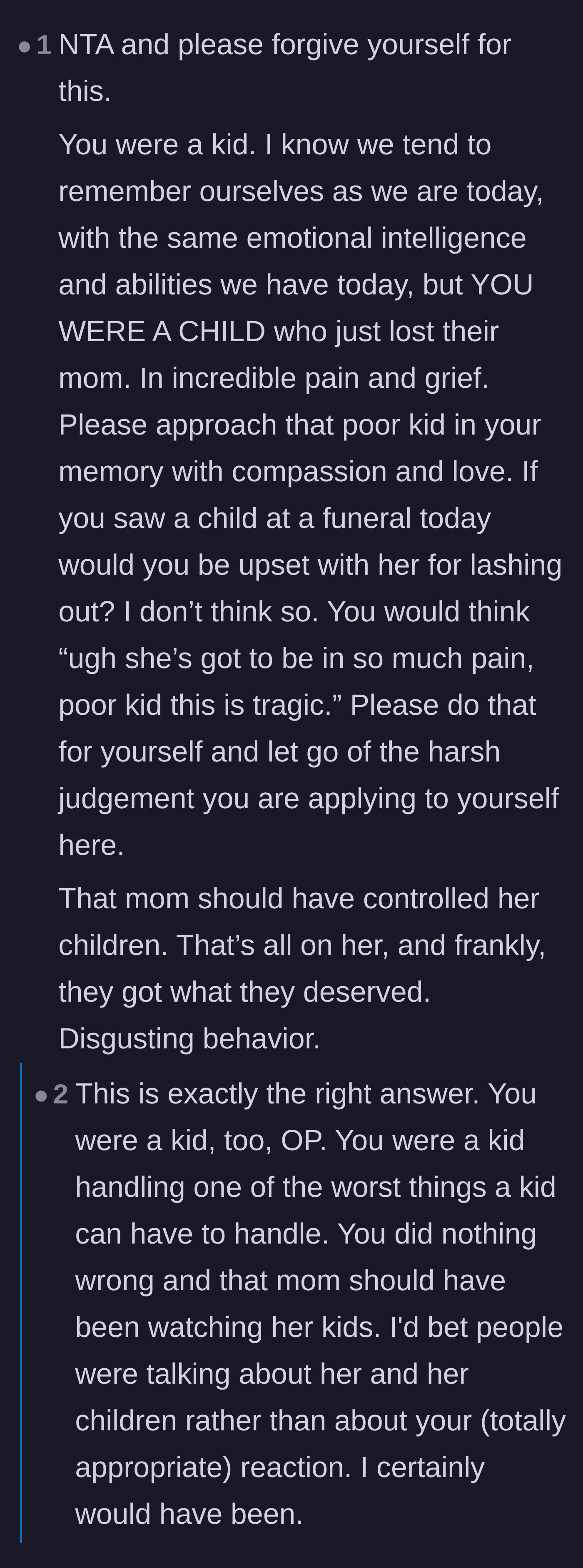 Comment thread 5 - Heartwarming advice urging the author to forgive his younger, grieving self.