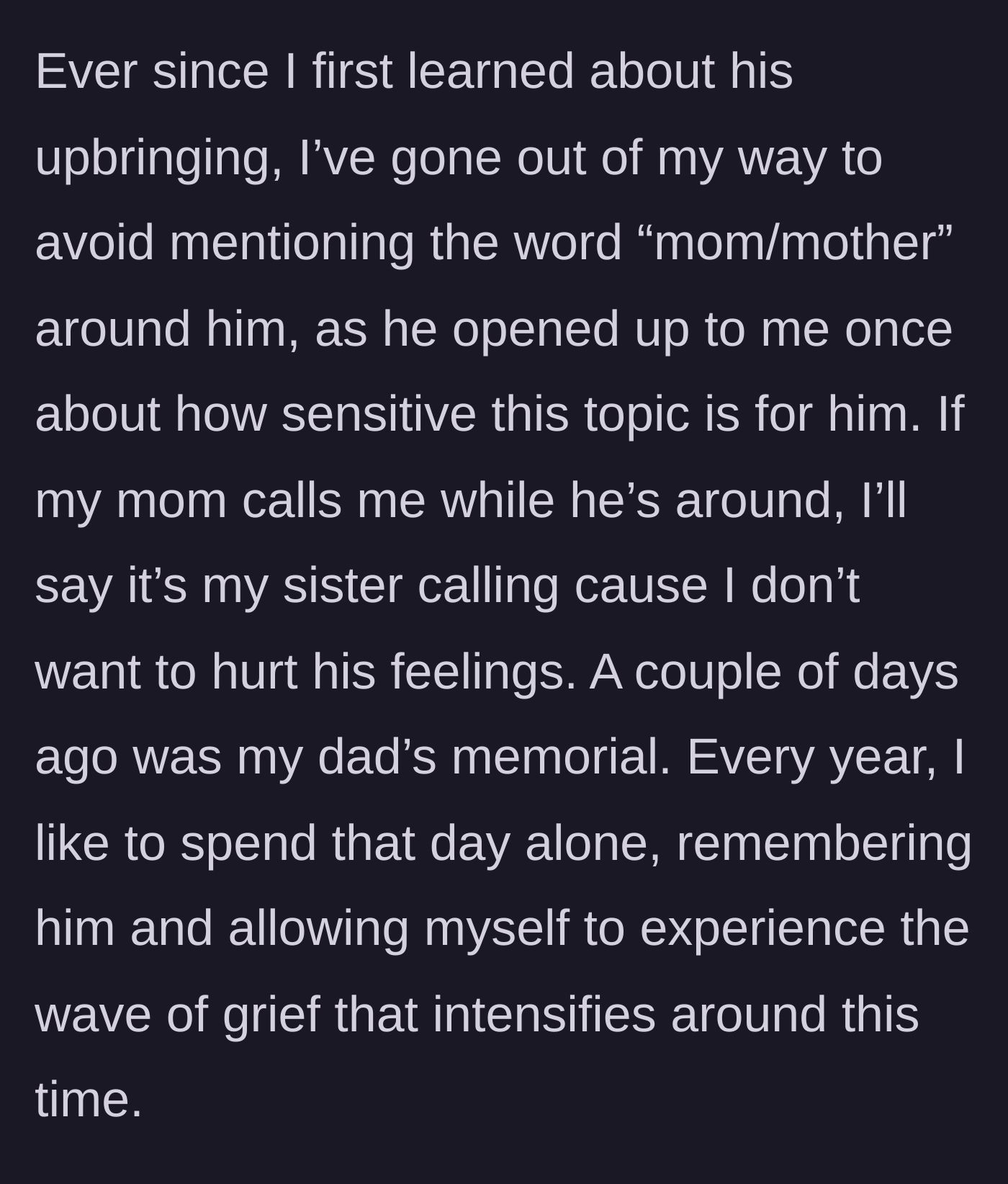 Story part 3 - A guy hiding his phone screen when his mom calls so his friend doesn't see.