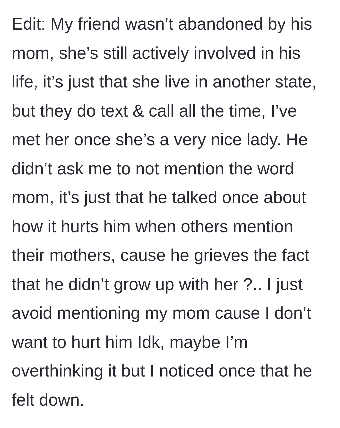 Story part 6 - A phone showing regular, happy text messages between a son and his out-of-state mother.