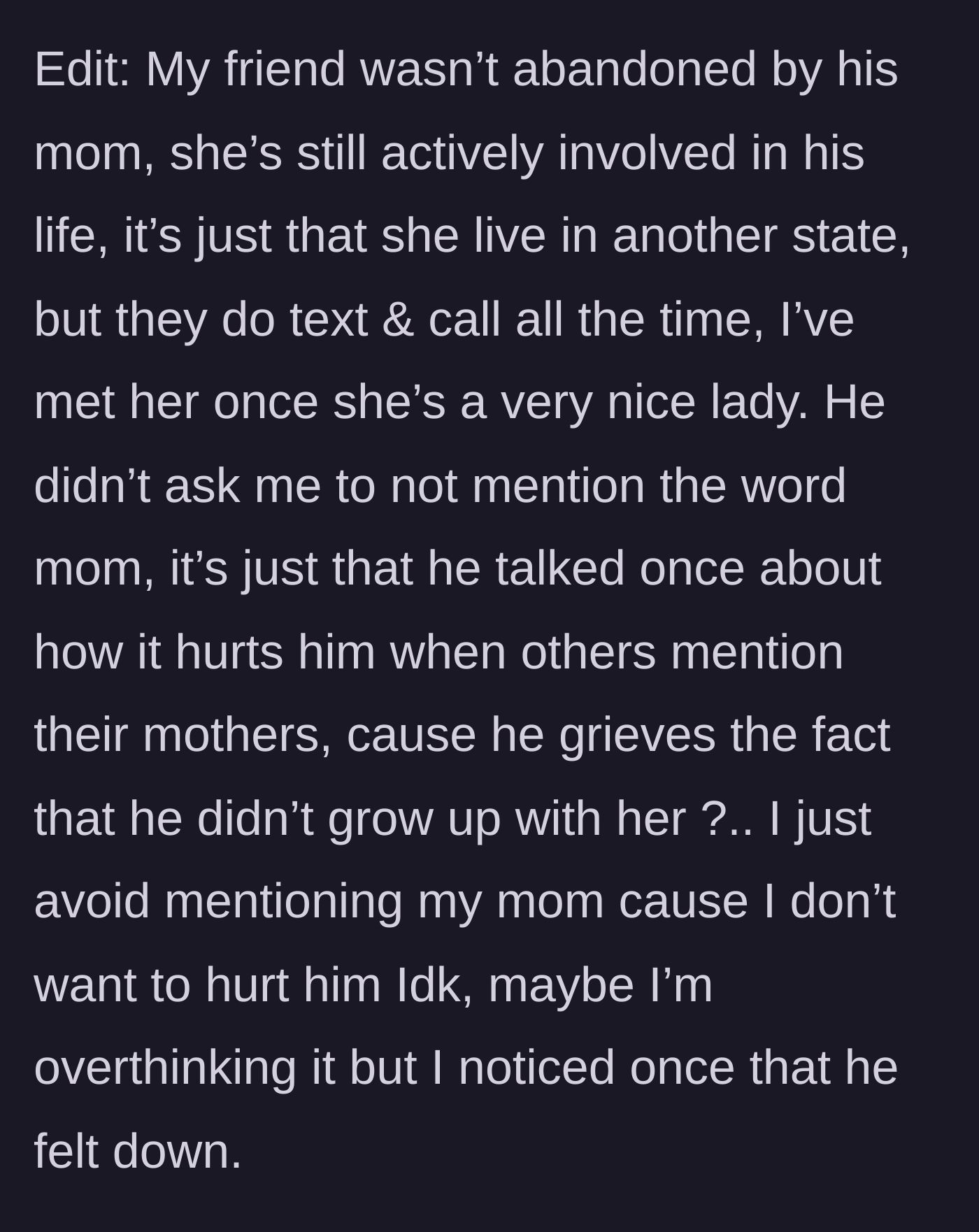 Story part 6 - A phone showing regular, happy text messages between a son and his out-of-state mother.