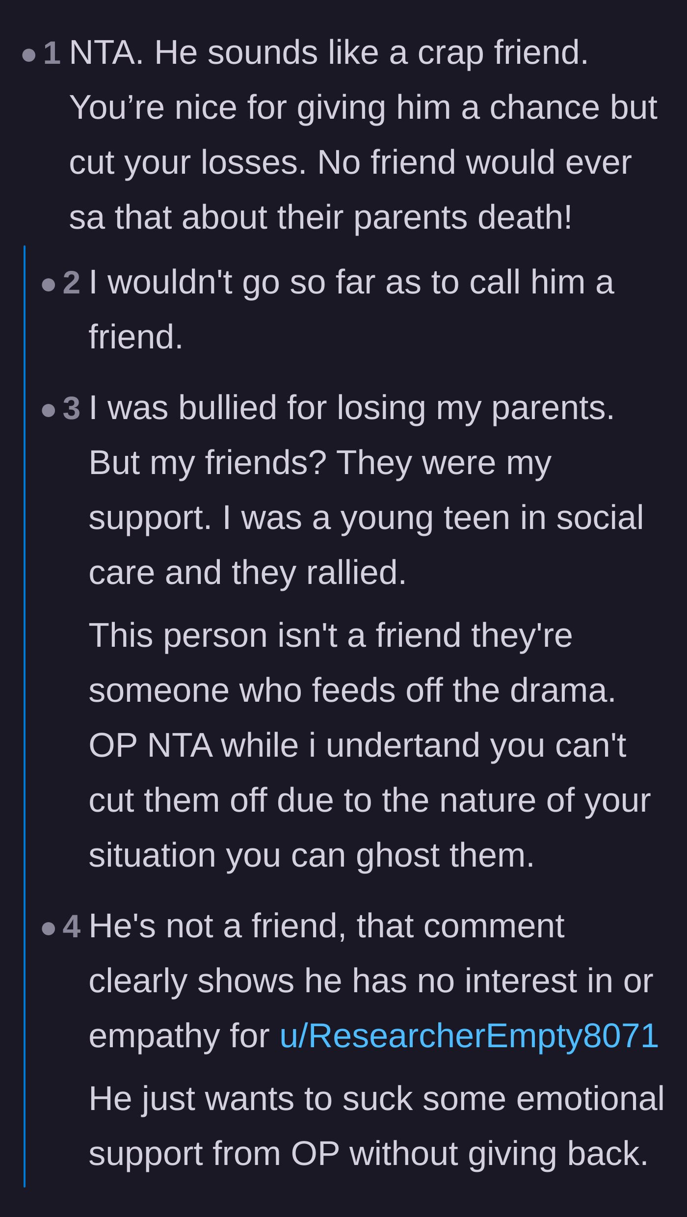 Comment thread 2 - A discussion on how real friends handle grief versus emotional vampires.