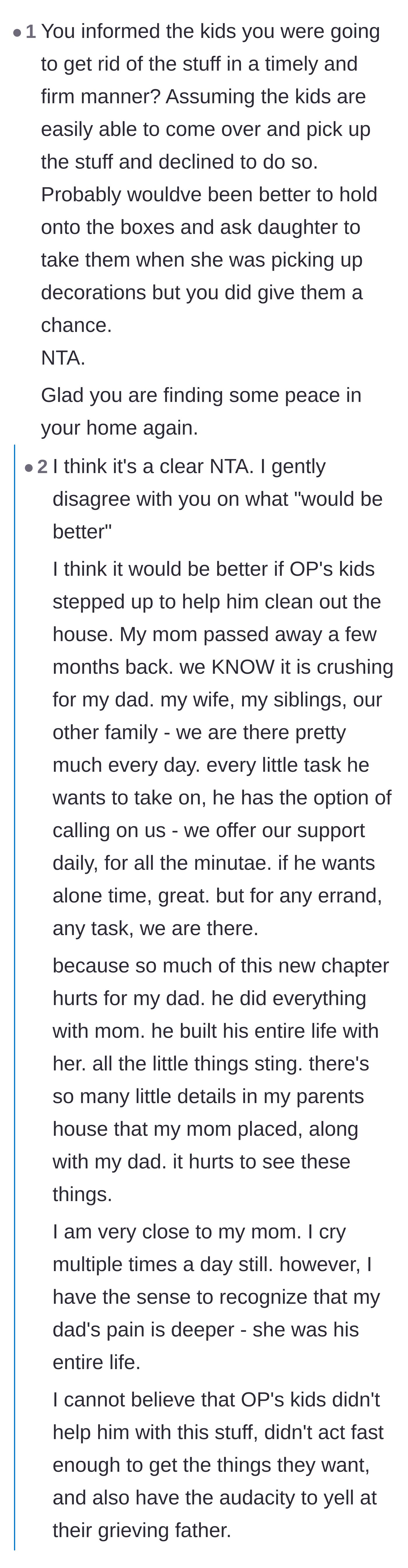 Comment thread 2 - A thoughtful debate on giving the adult children the benefit of the doubt versus holding them accountable for abandoning their father.