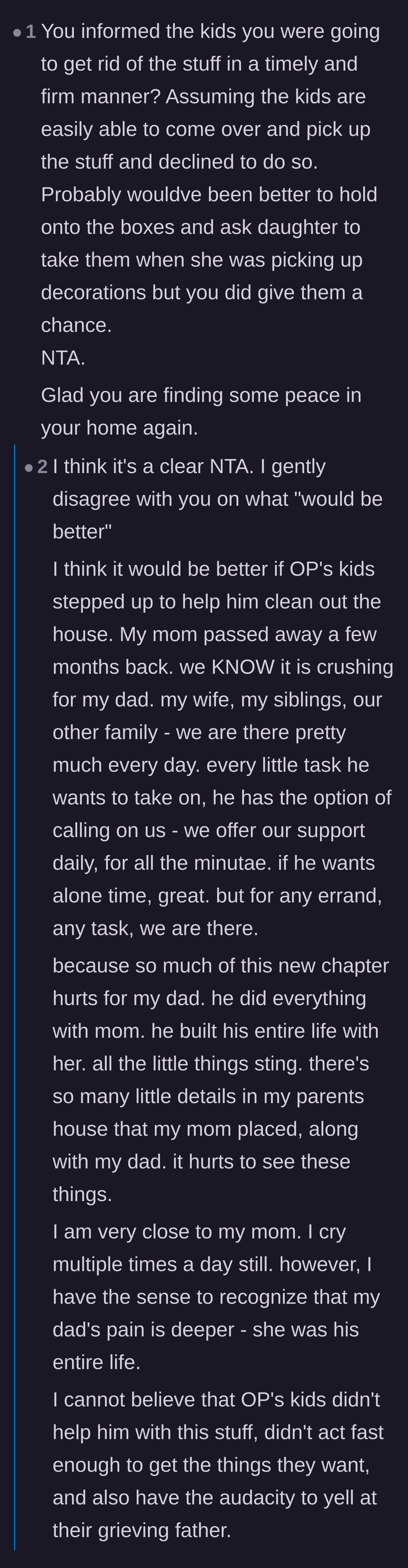 Comment thread 2 - A thoughtful debate on giving the adult children the benefit of the doubt versus holding them accountable for abandoning their father.