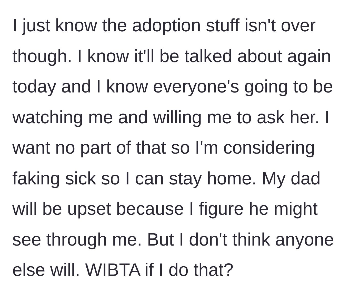 Story part 6 - The terrified teenager contemplates faking an illness to escape the intense family scrutiny and pressure she expects to face on Christmas Day.