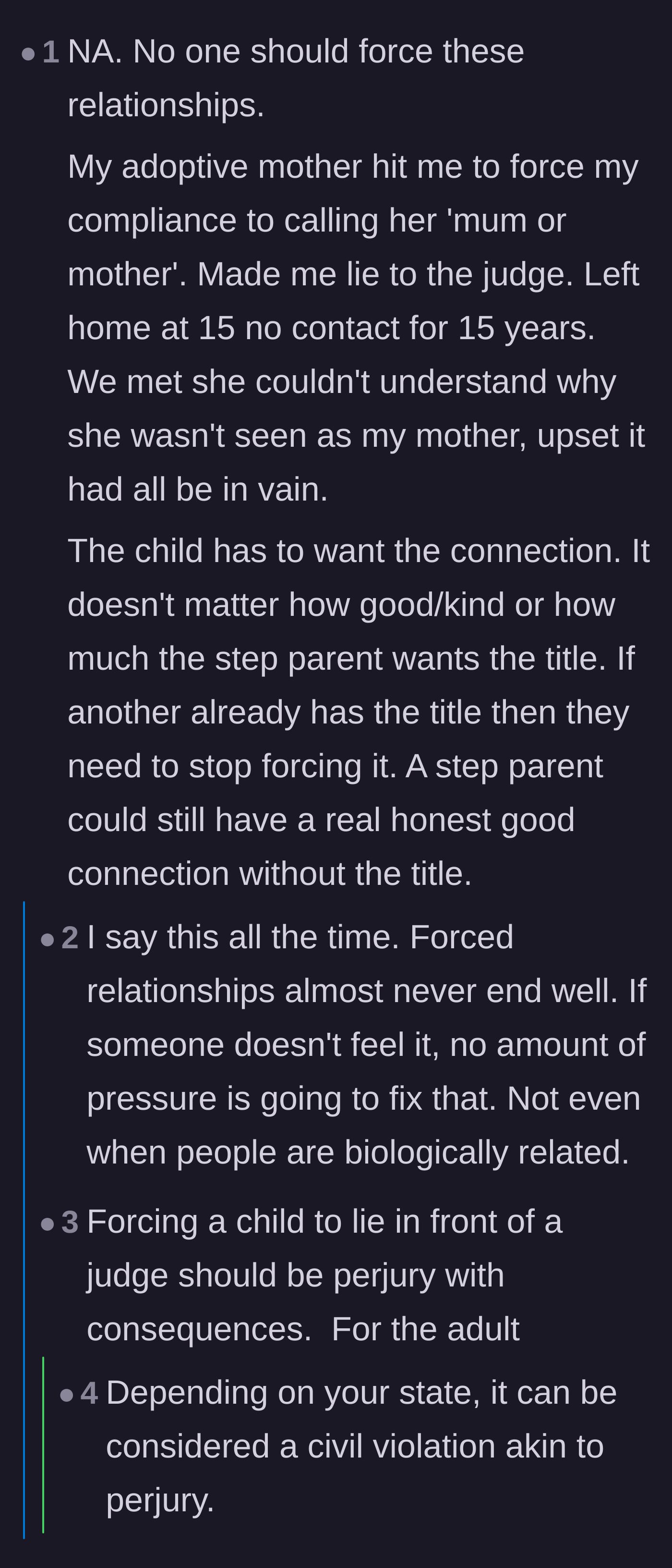 Comment thread 3 - A deeply sad personal story from a reader who ran away at fifteen after their adoptive mother physically forced a relationship.