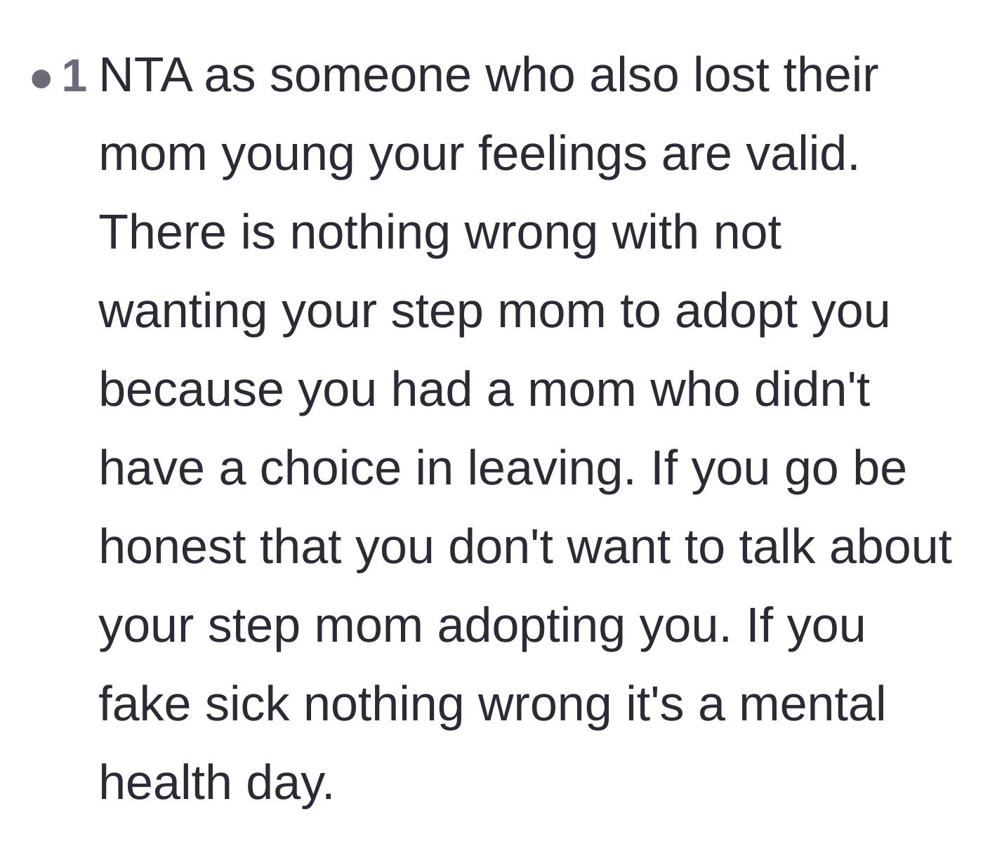 Comment thread 5 - Support from a fellow child loss survivor validating that a mother who passed away didn't choose to leave.