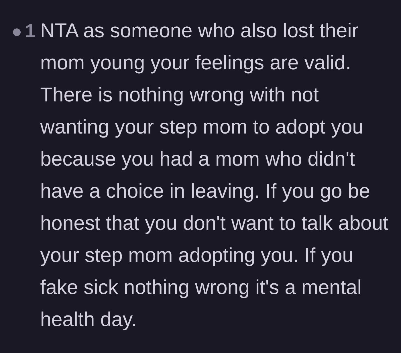 Comment thread 5 - Support from a fellow child loss survivor validating that a mother who passed away didn't choose to leave.