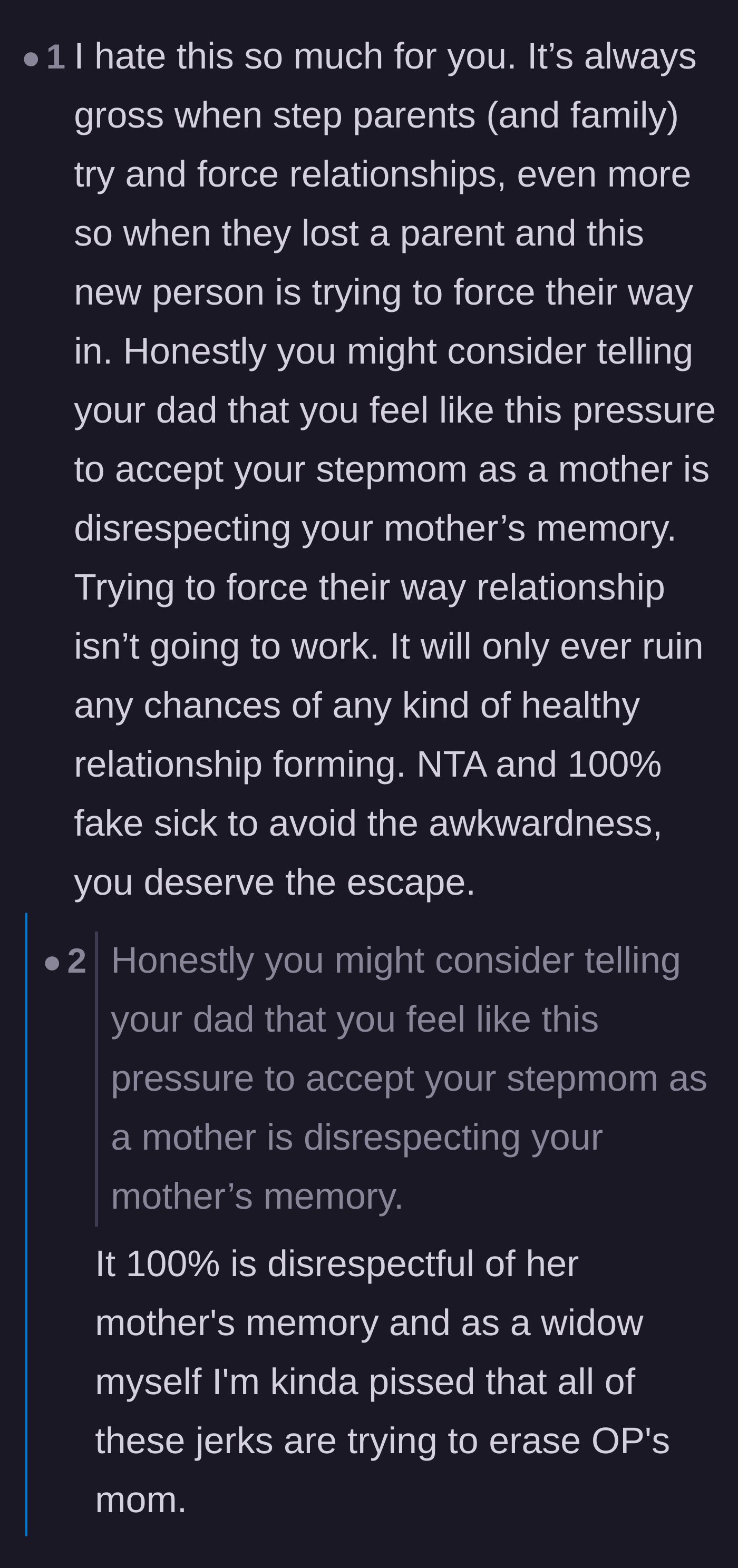 Comment thread 6 - Outrage over the family trying to erase the late mother's memory, with a widow chiming in to express her anger.