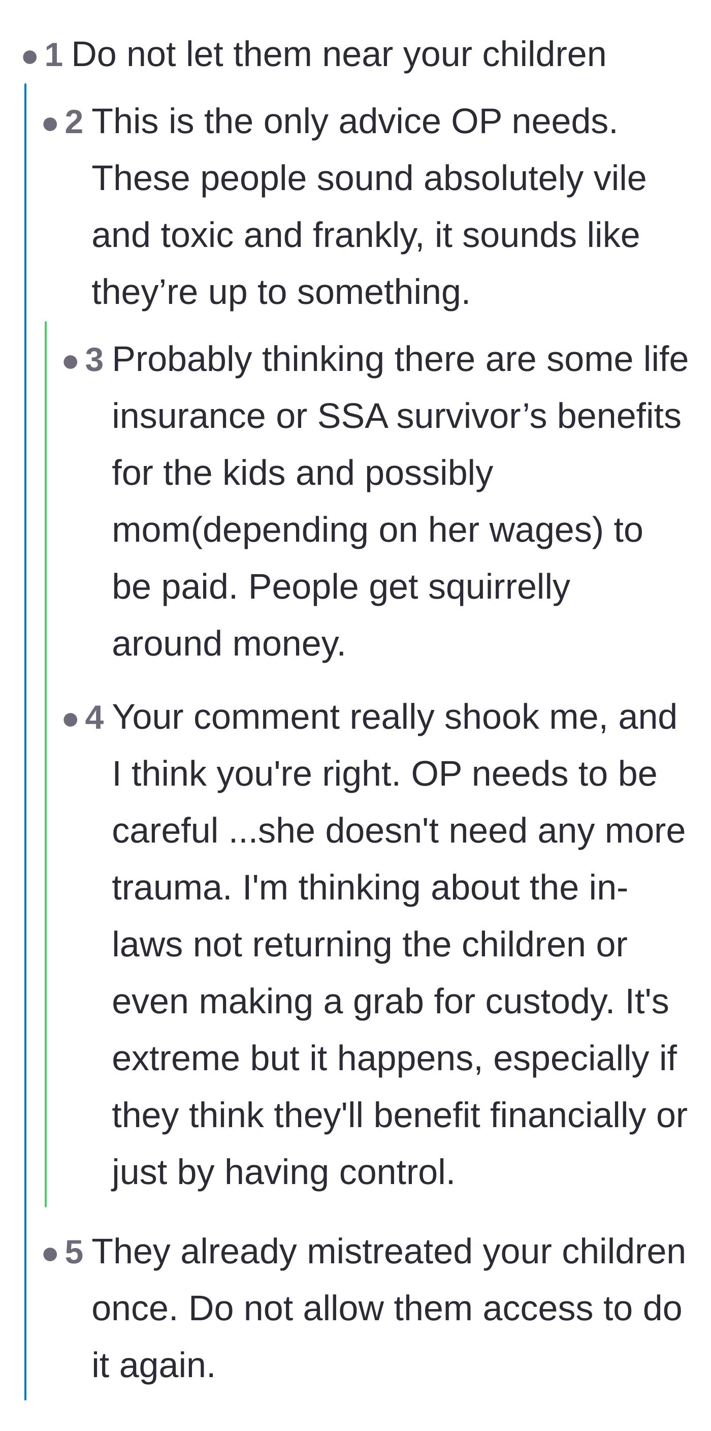 Comment thread 2 - Commenters suspect the in-laws' sudden interest in babysitting is driven by ulterior motives, like financial benefits.