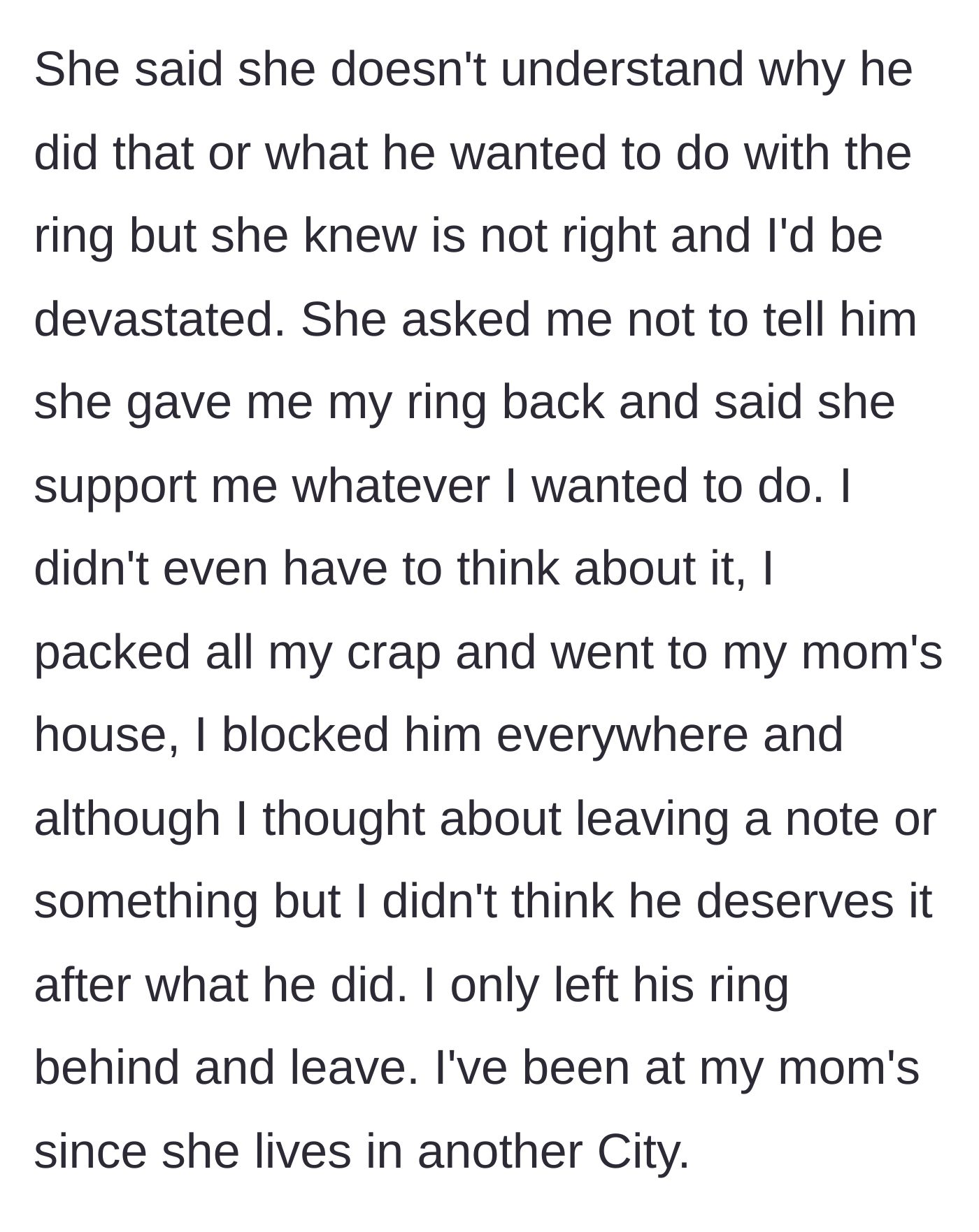 Story part 4 - A woman swiftly packs a suitcase, leaving an engagement ring resting abandoned on an empty dresser.