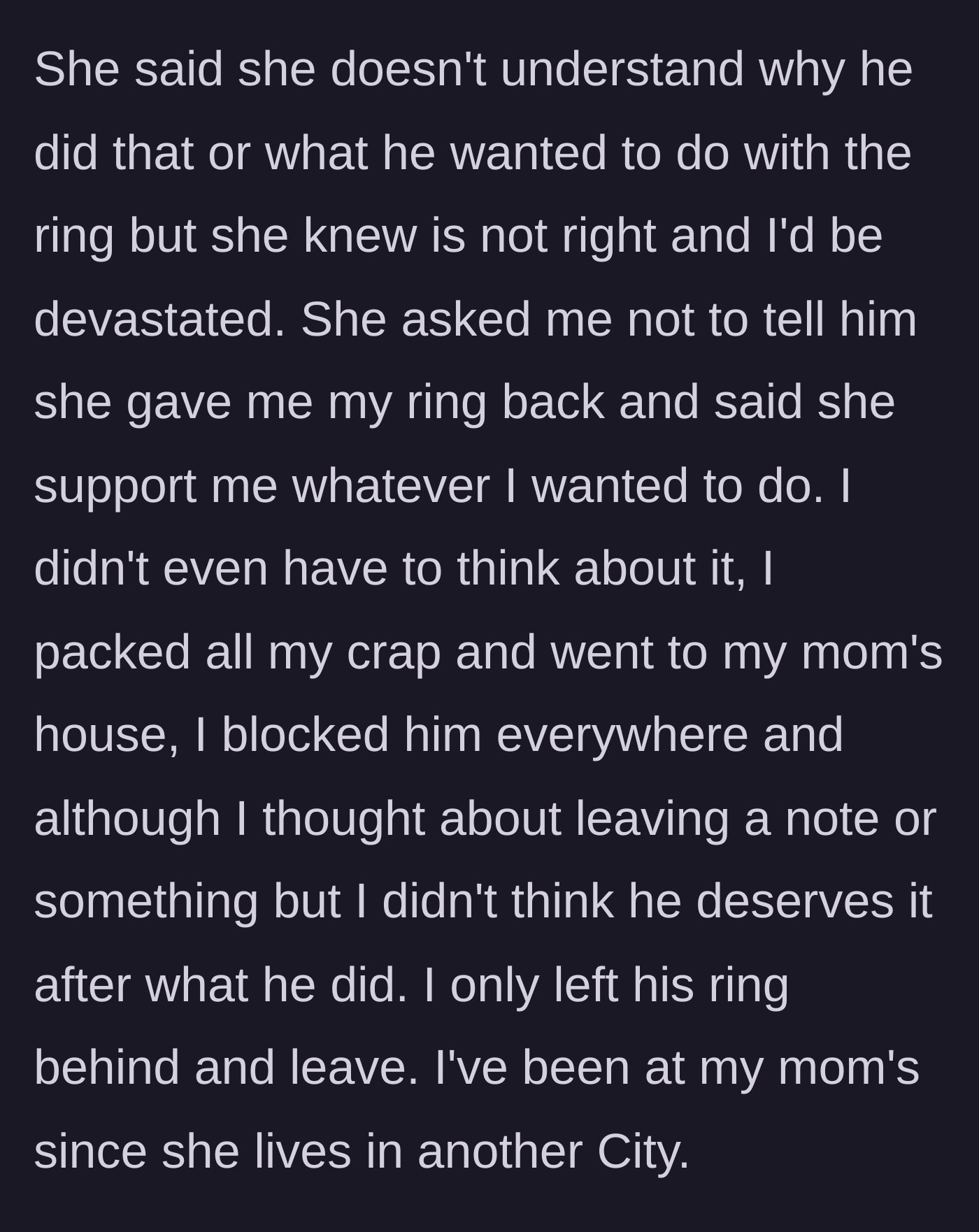 Story part 4 - A woman swiftly packs a suitcase, leaving an engagement ring resting abandoned on an empty dresser.
