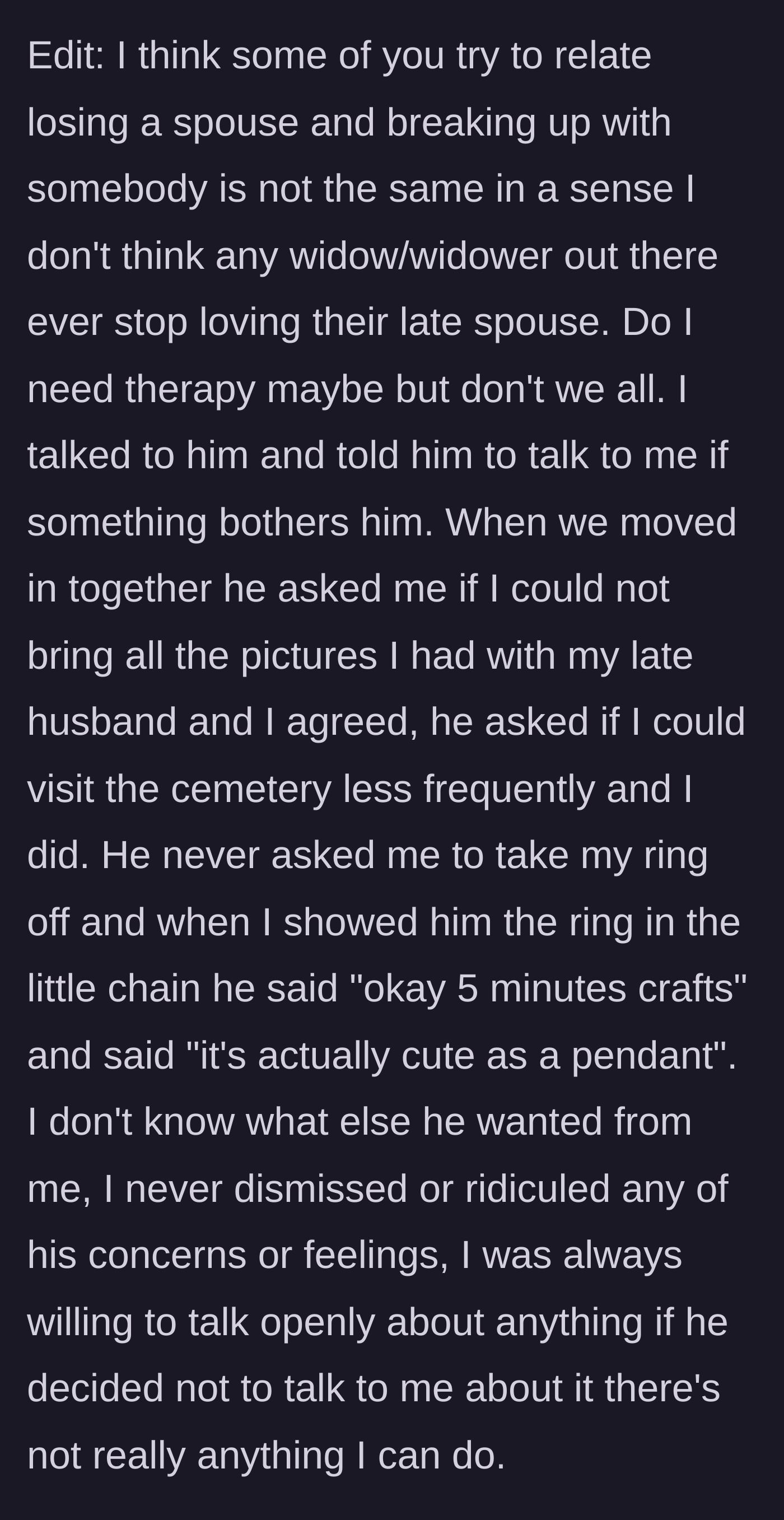 Story part 6 - A woman sits quietly, reflecting on her past, recognizing she made every reasonable compromise to keep her partner happy.