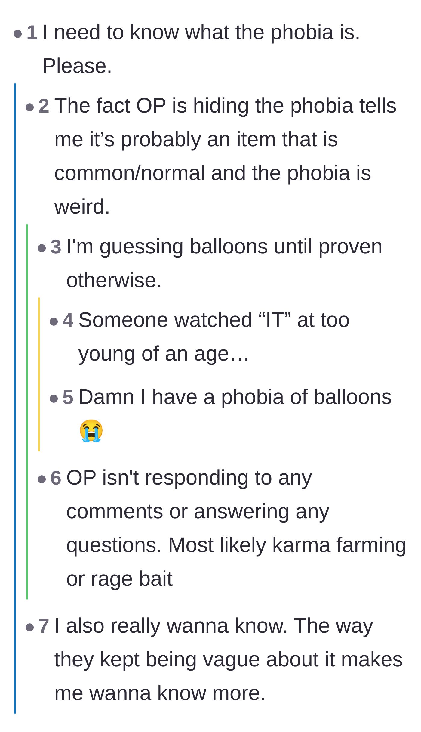 Comment thread 3 - Commenters begging to know what the husband's secret phobia was, jokingly guessing it was balloons.