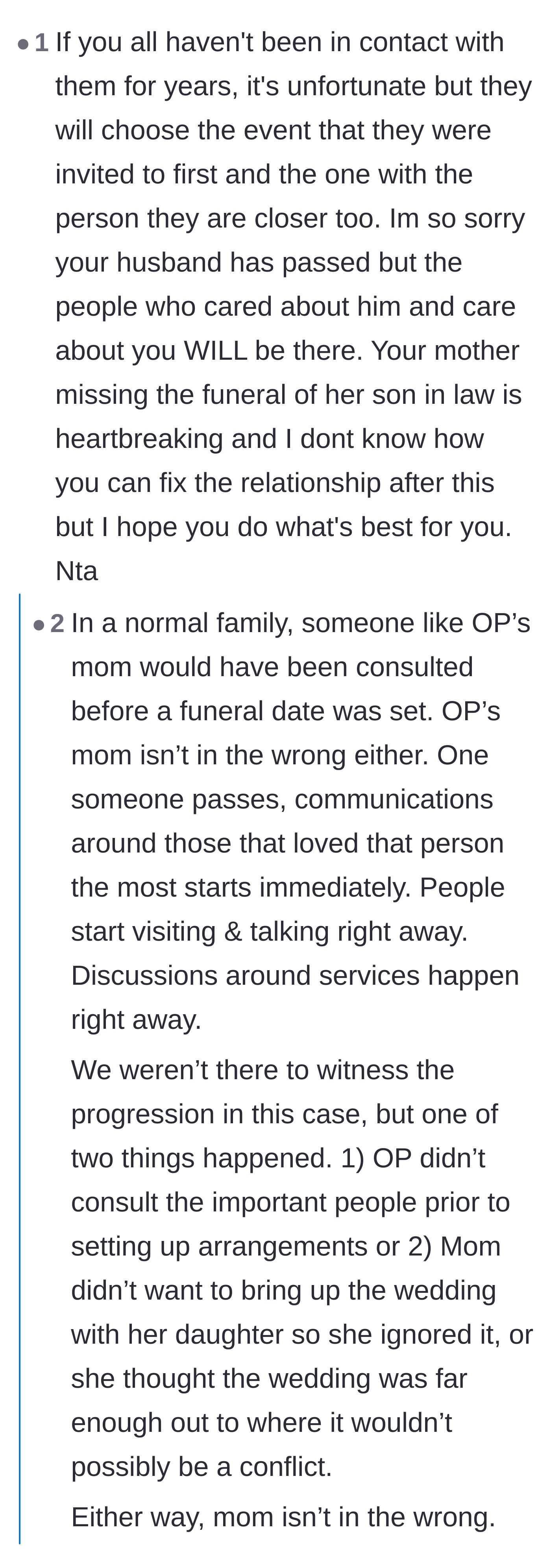 Comment thread 4 - Skeptical readers accusing the widow of intentionally scheduling the funeral to force a family loyalty test.
