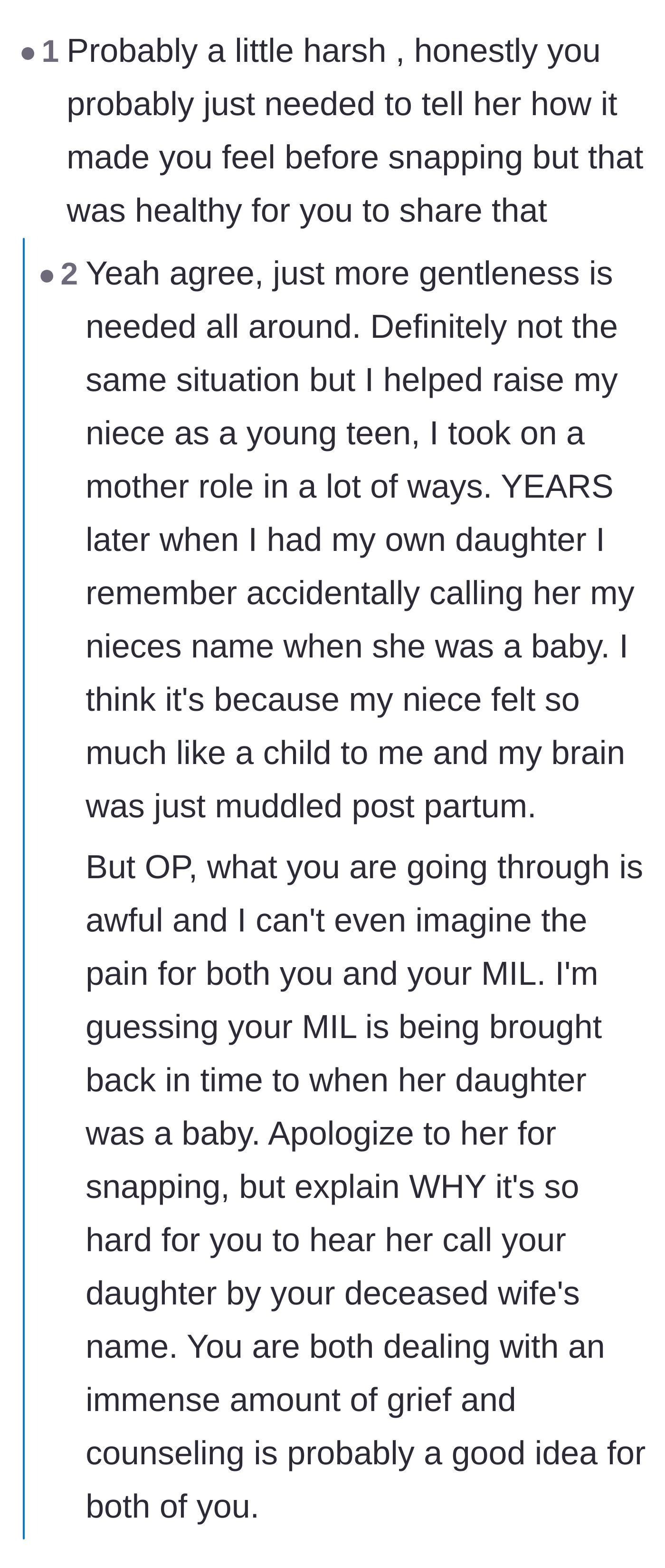 Comment thread 3 - A debate over whether the grandmother's name mix-ups are an innocent, trauma-induced memory lapse or a deeply intentional coping mechanism.