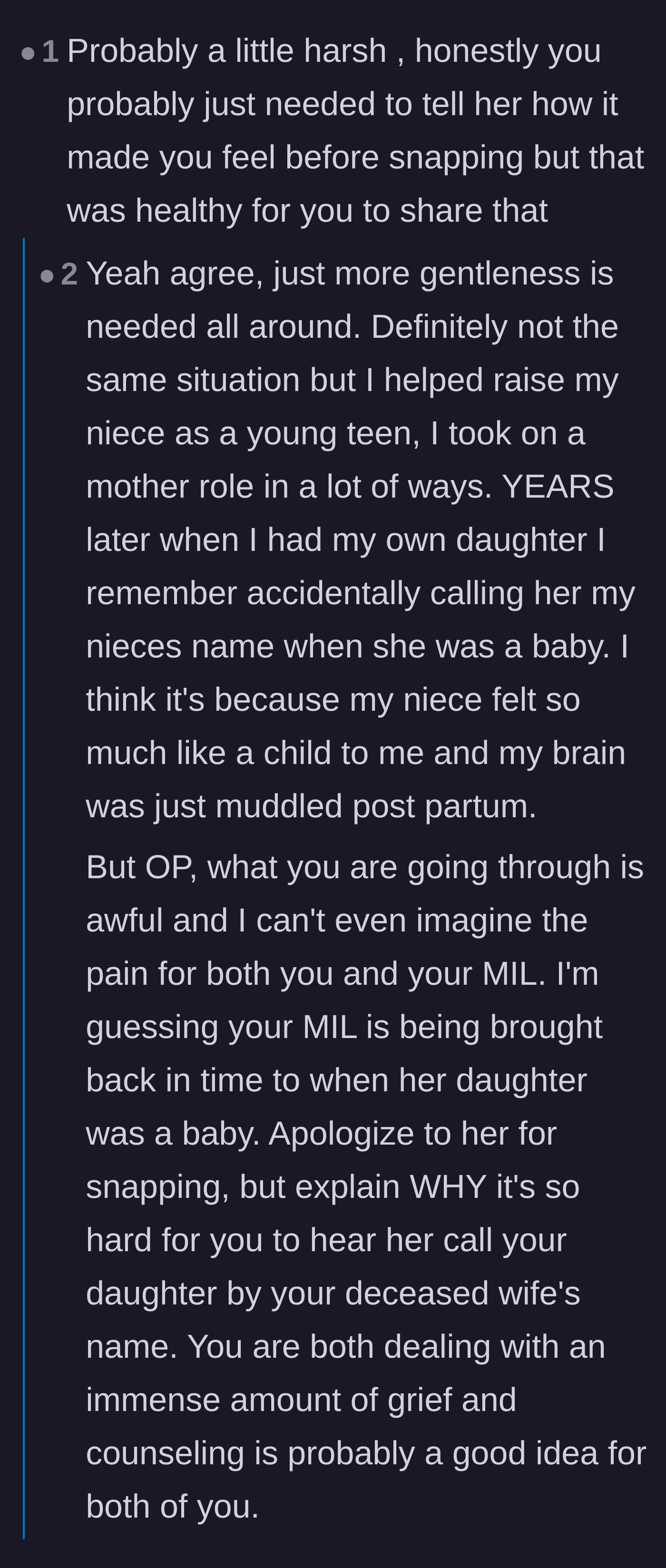 Comment thread 3 - A debate over whether the grandmother's name mix-ups are an innocent, trauma-induced memory lapse or a deeply intentional coping mechanism.