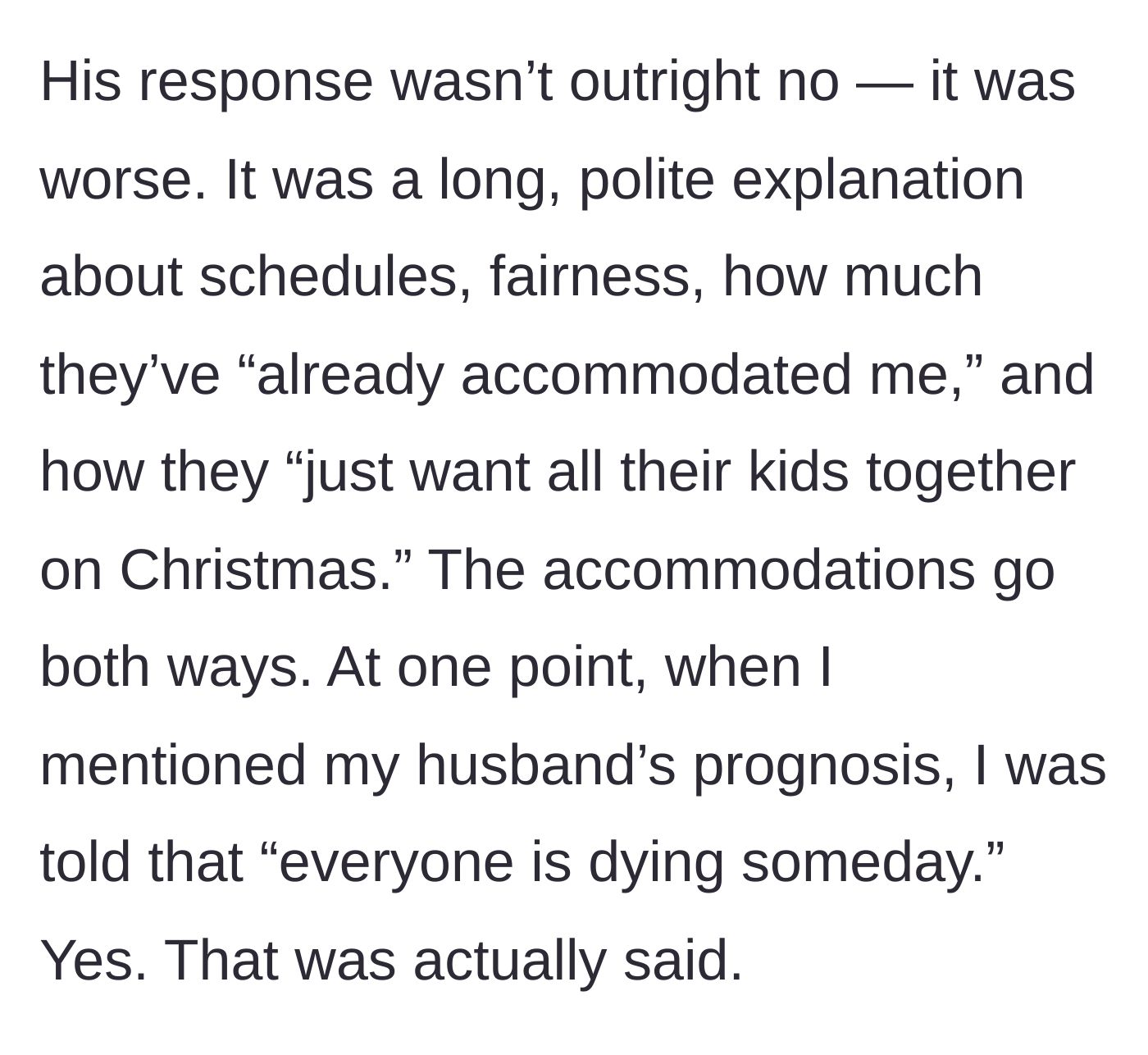 Story part 5 - The ex-husband rejects the request with weaponized politeness, shockingly stating that 'everyone is dying someday.'