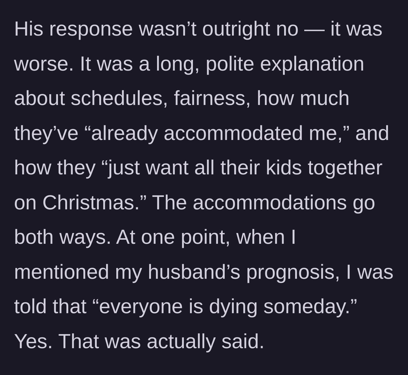 Story part 5 - The ex-husband rejects the request with weaponized politeness, shockingly stating that 'everyone is dying someday.'