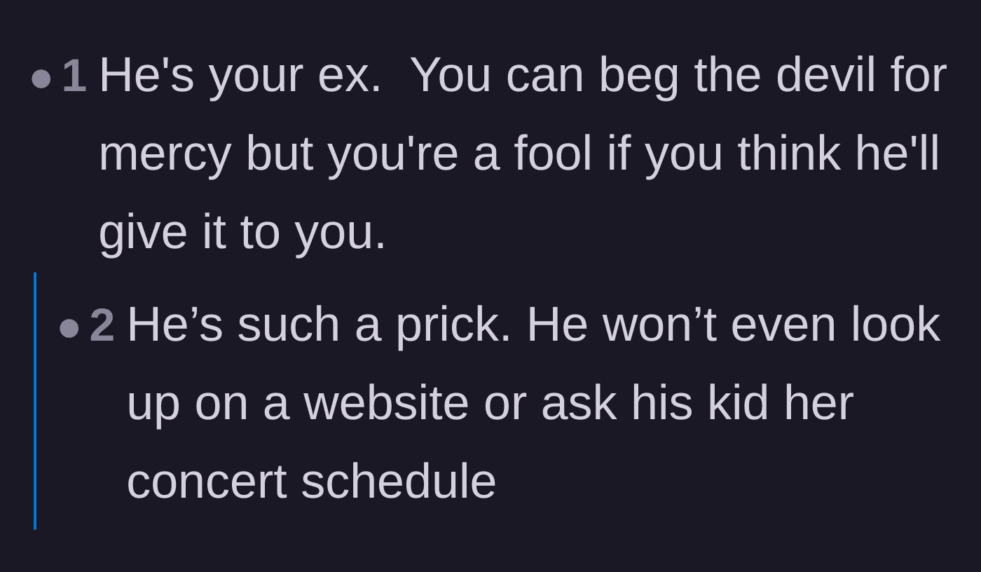 Comment thread 4 - A blunt comment reminding the author that expecting mercy from a toxic ex is a lost cause