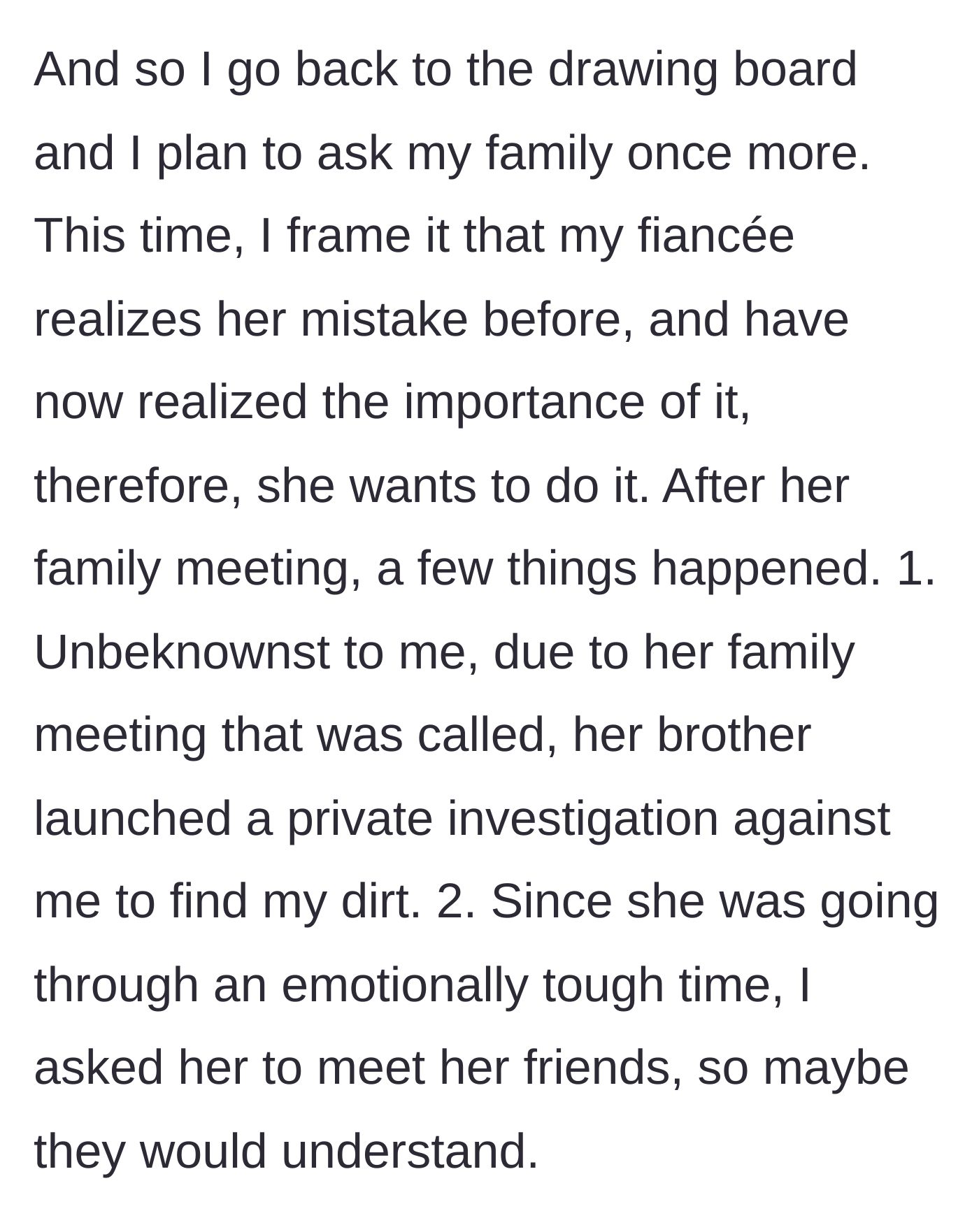 Story part 6 - The groom tries to negotiate again, while the brother-in-law secretly hires a private investigator.