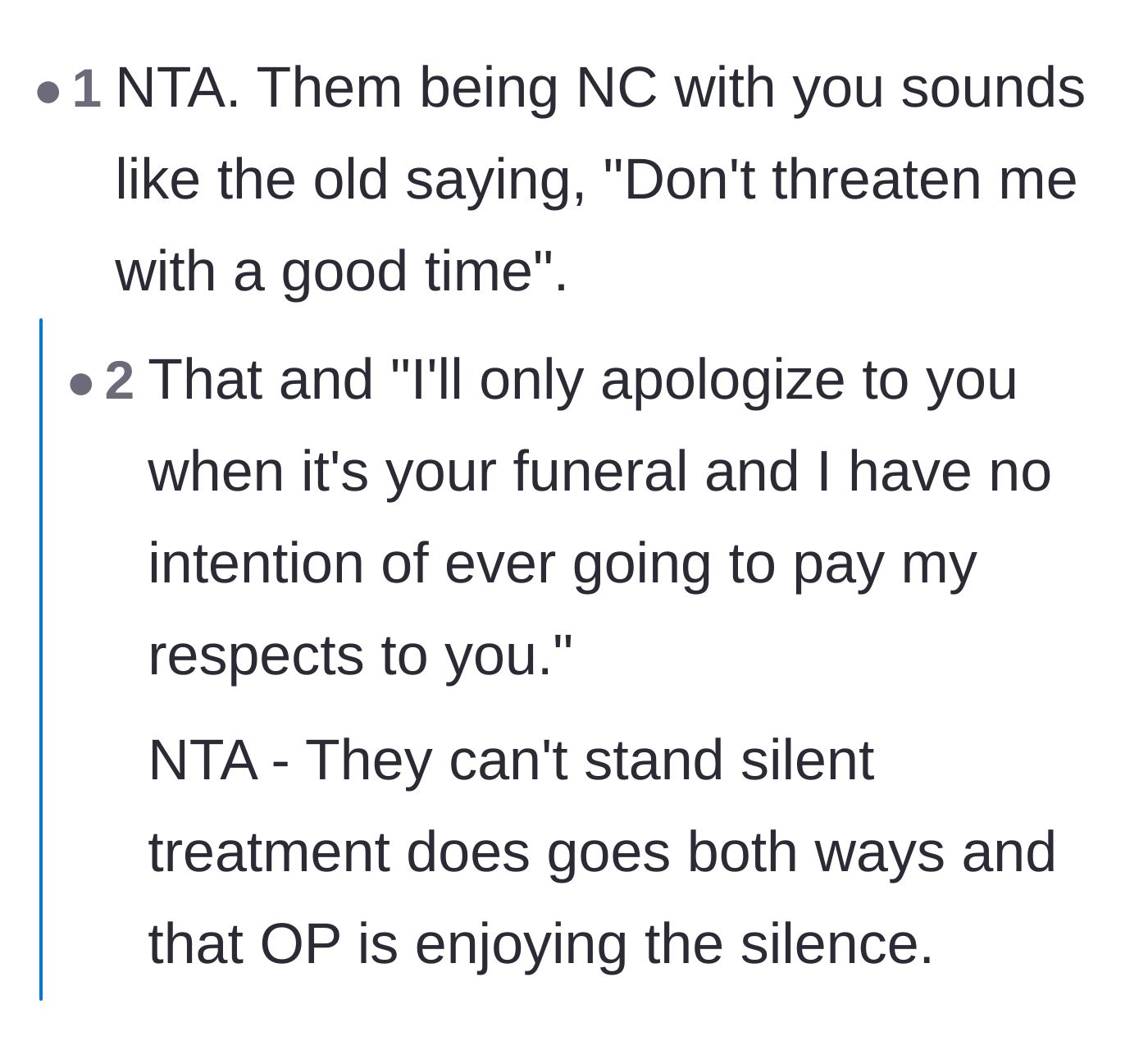 Comment thread 3 - Users joking that the parents' silent treatment is actually a blessing in disguise