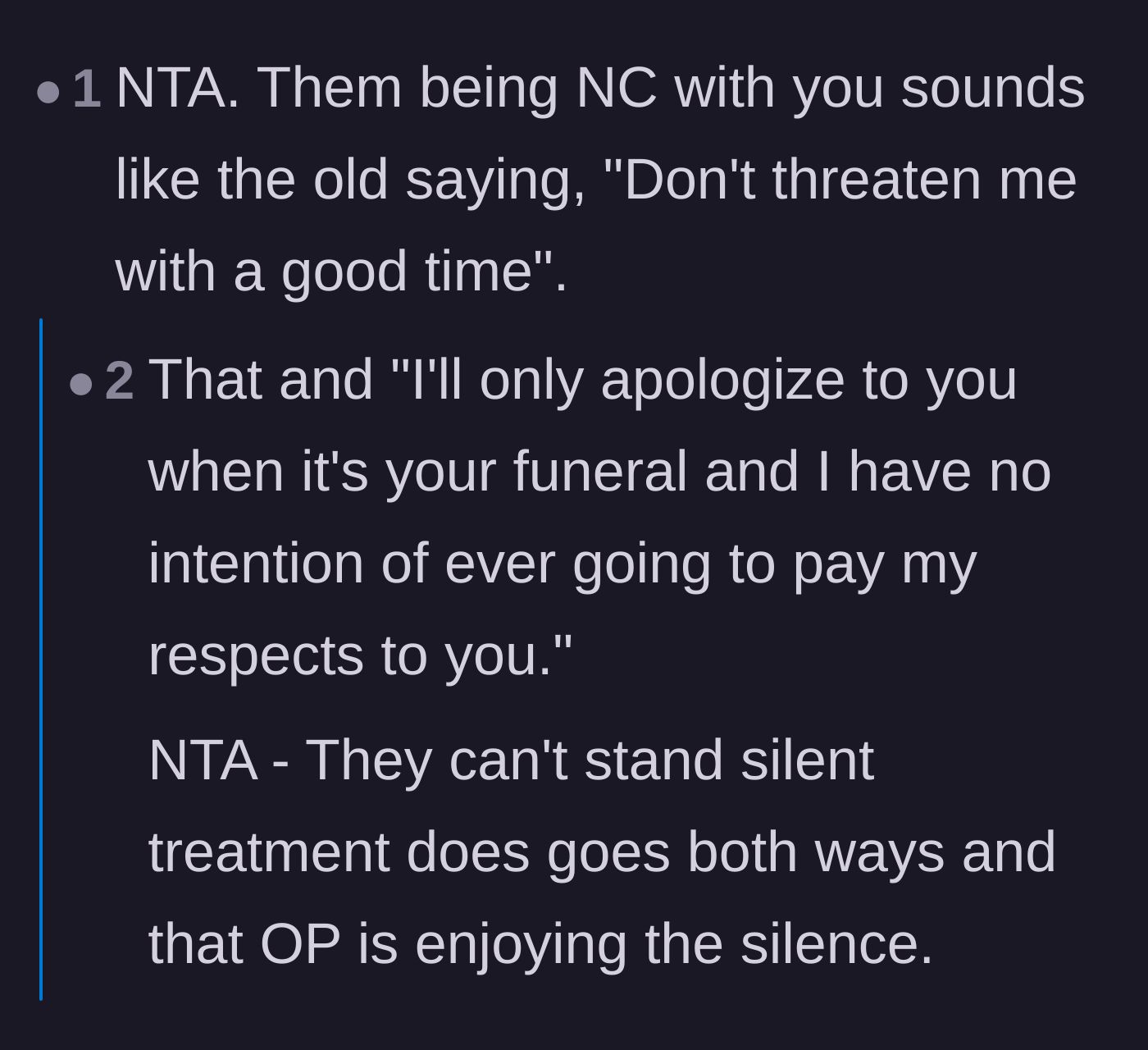 Comment thread 3 - Users joking that the parents' silent treatment is actually a blessing in disguise