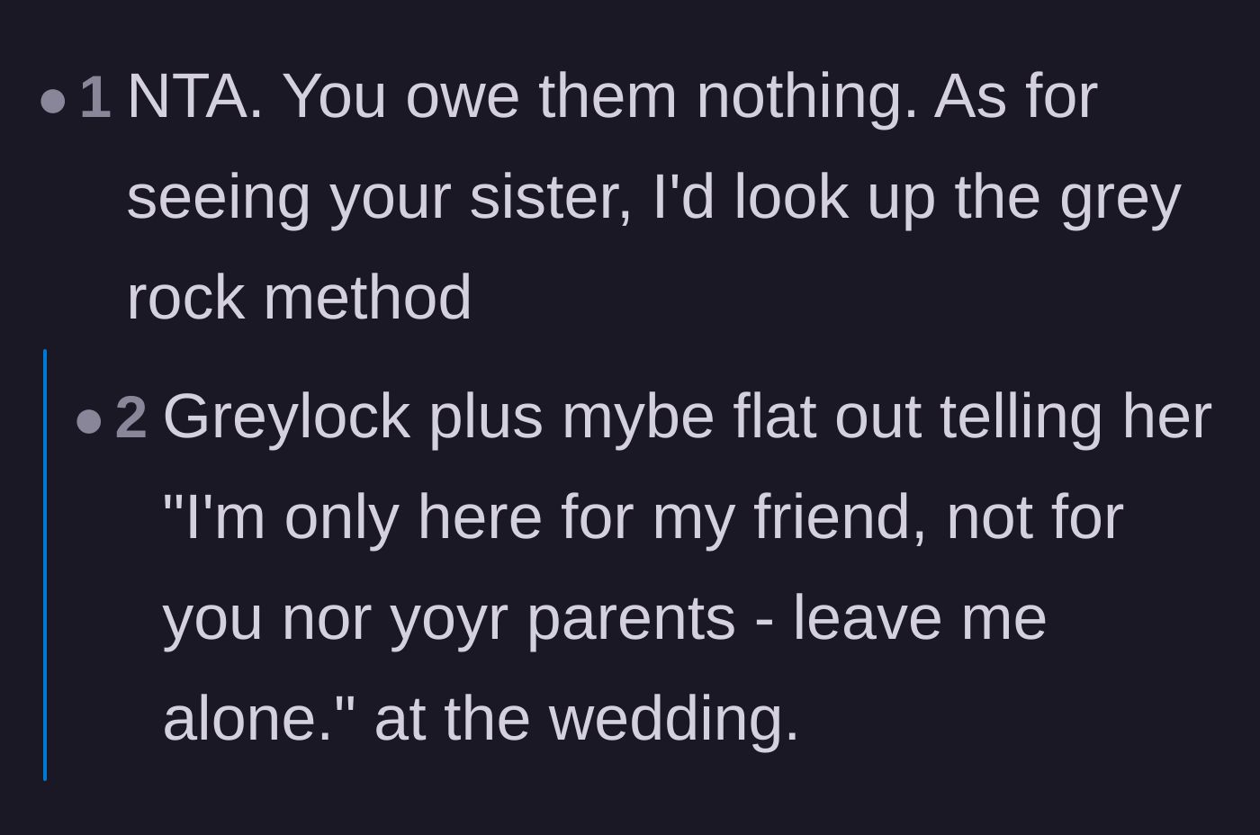 Comment thread 4 - Recommendations to use the grey rock method on the golden child sister