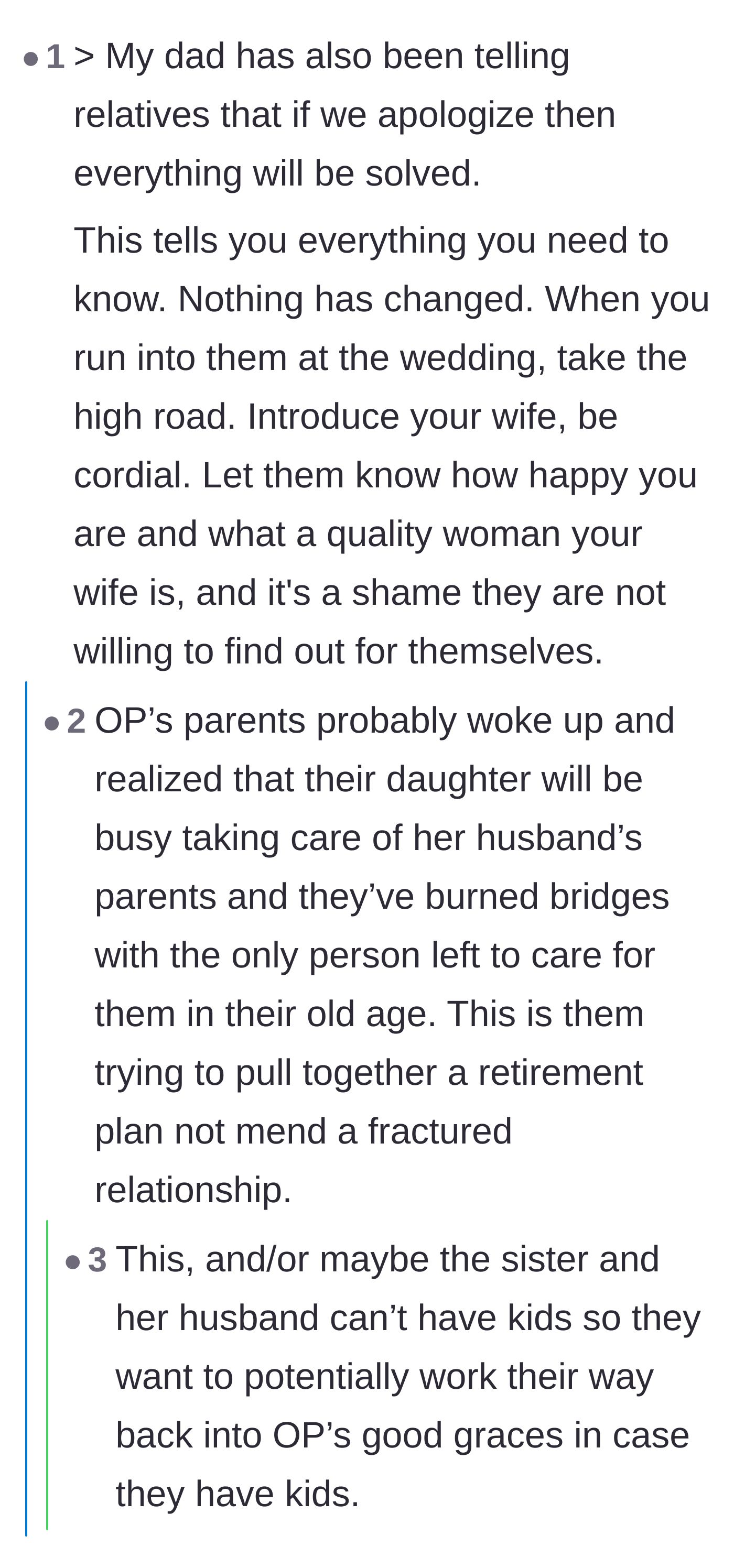 Comment thread 5 - Speculation that the parents only reached out because they need someone to care for them in old age