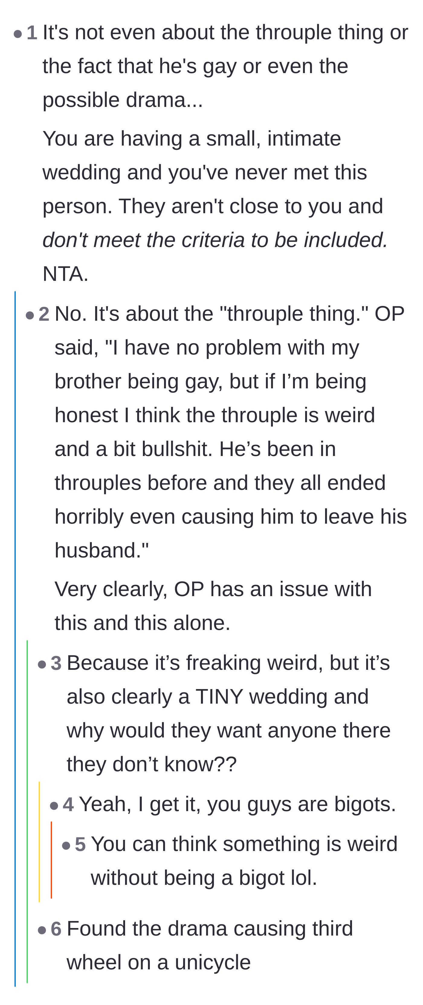 Comment thread 3 - A heated debate over whether the groom is setting a valid boundary or just judging the throuple.