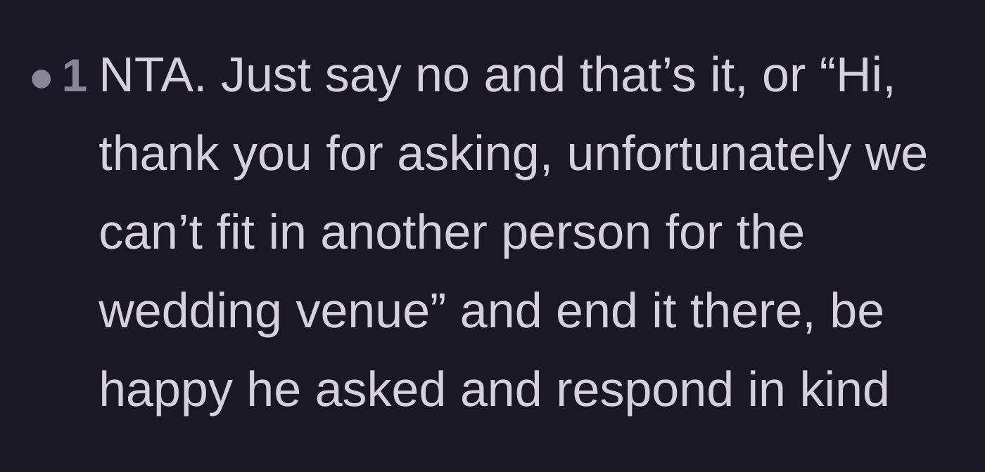 Comment thread 6 - Scripts for politely declining the extra guest without starting a fight.