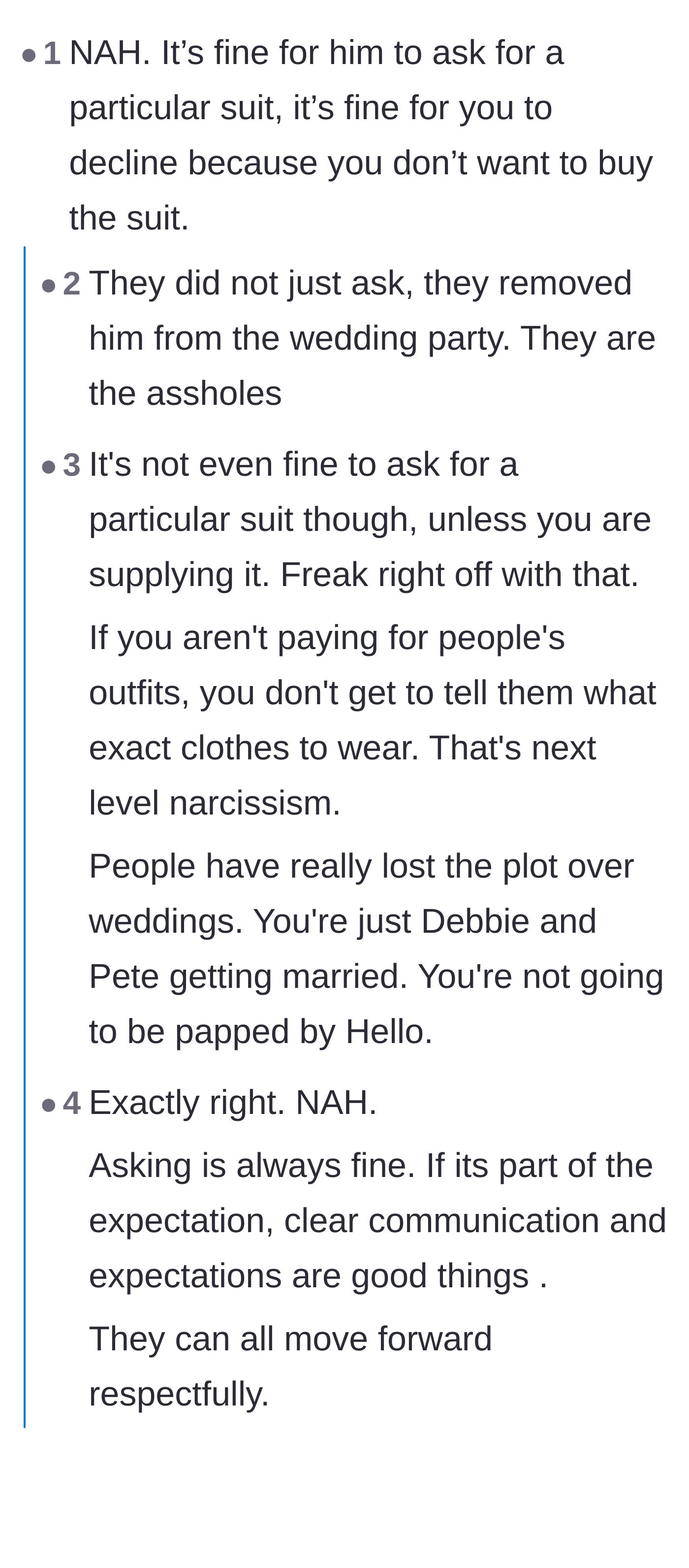 Comment thread 2 - A heated debate about whether demanding specific, expensive wedding party outfits is standard or totally narcissistic.