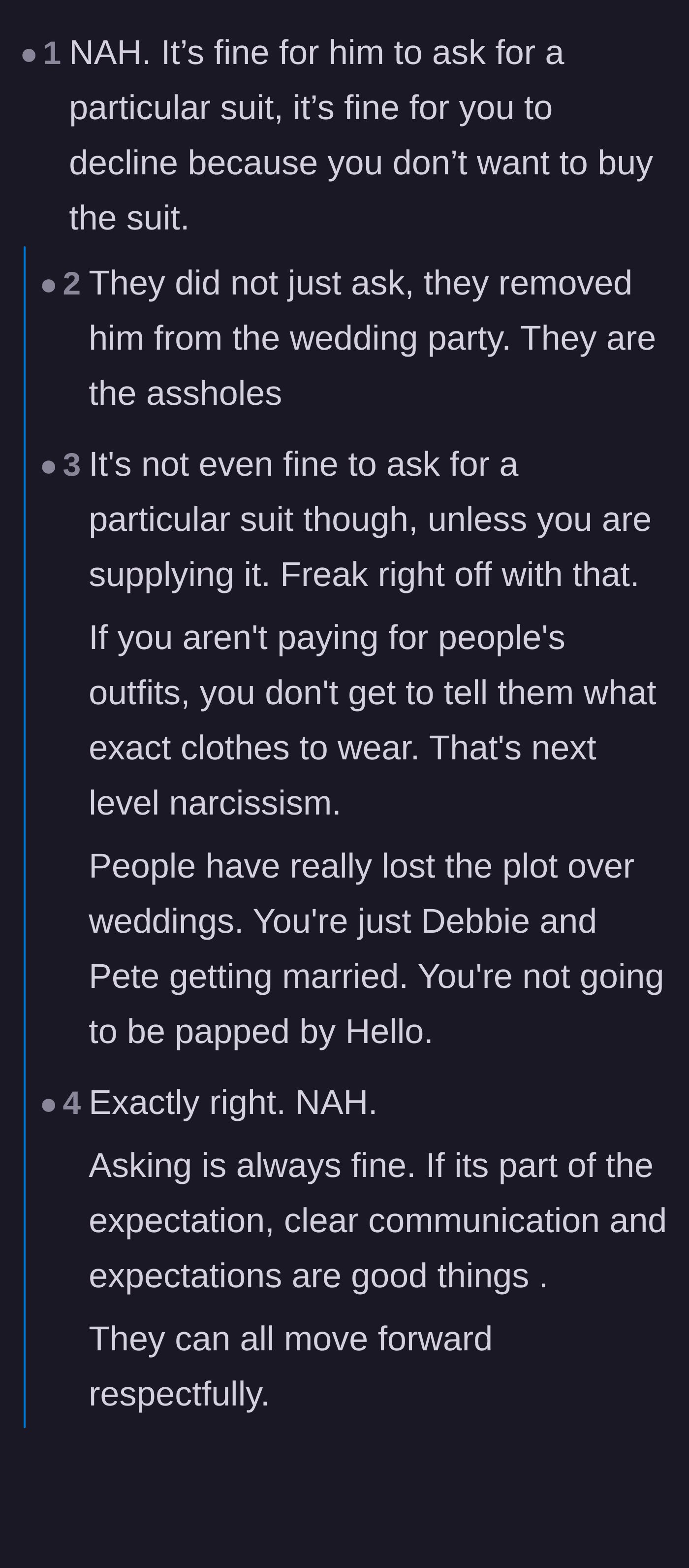 Comment thread 2 - A heated debate about whether demanding specific, expensive wedding party outfits is standard or totally narcissistic.
