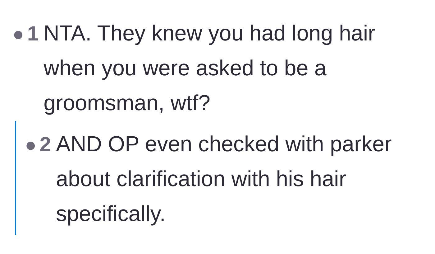 Comment thread 2 - Comments pointing out that the groomsman had this hairstyle for years and proactively asked for instructions.