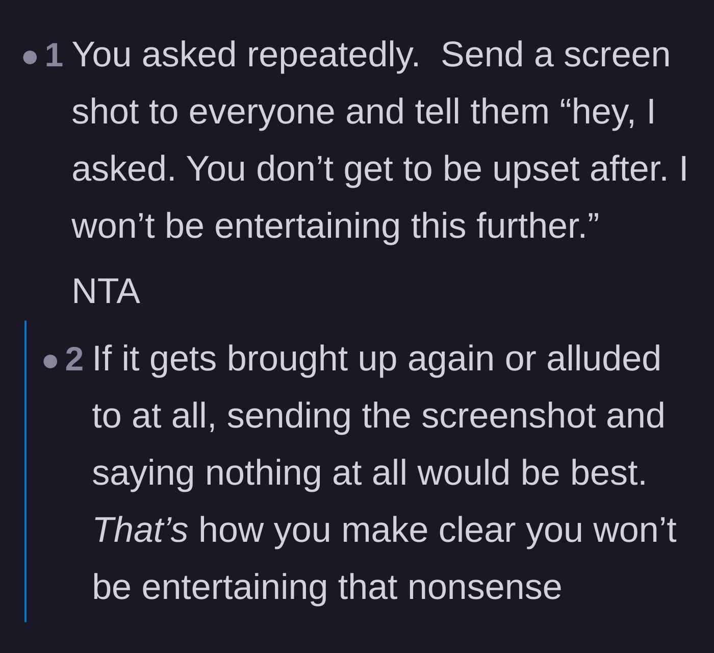 Comment thread 4 - Advice suggesting the groomsman send a screenshot of the groom's shrug emoji as proof of his innocence.