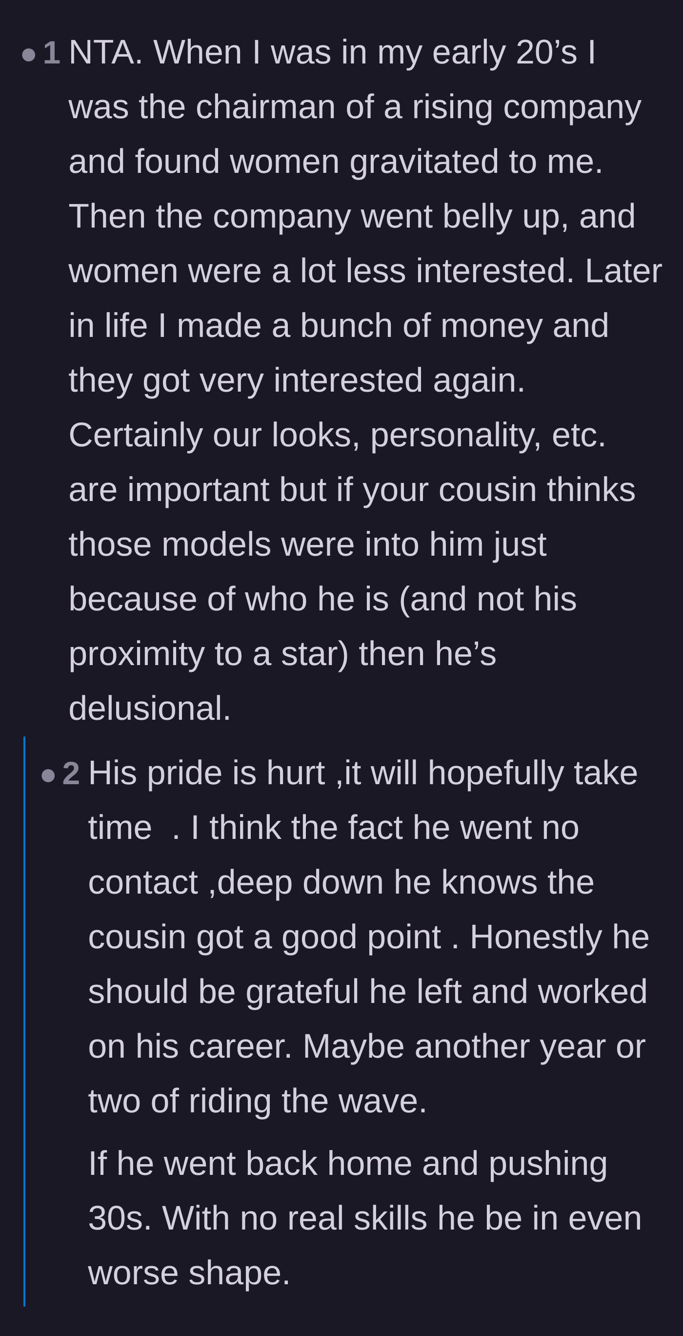 Comment thread 2 - A user shares their own experience of how wealth and status directly affected the attention they received from women.