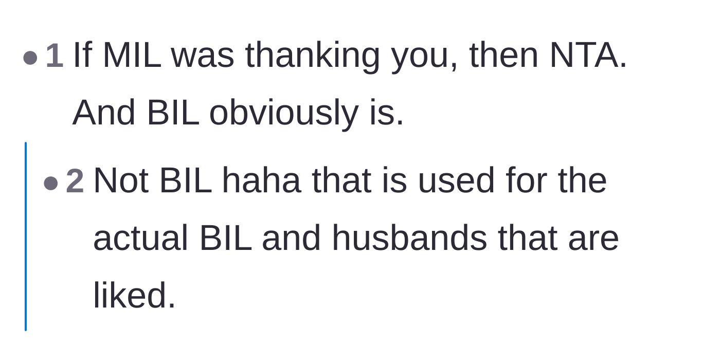 Comment thread discussing the mother-in-law's validation and the audacity of watching anime at dinner