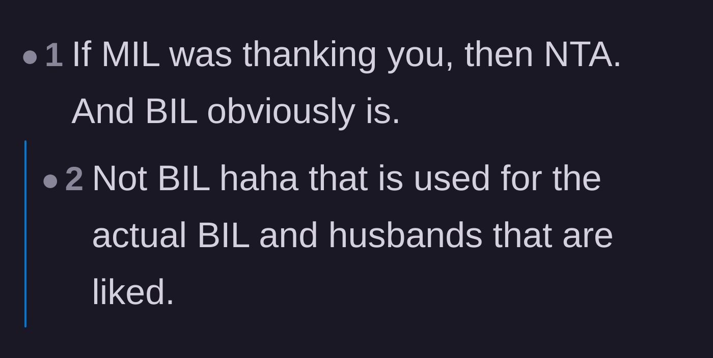 Comment thread discussing the mother-in-law's validation and the audacity of watching anime at dinner