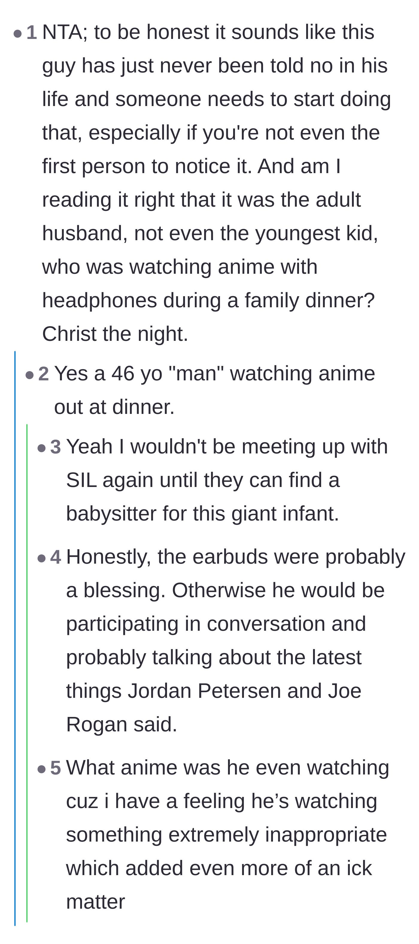 Comment thread declaring the brother-in-law a giant infant who has never been told no