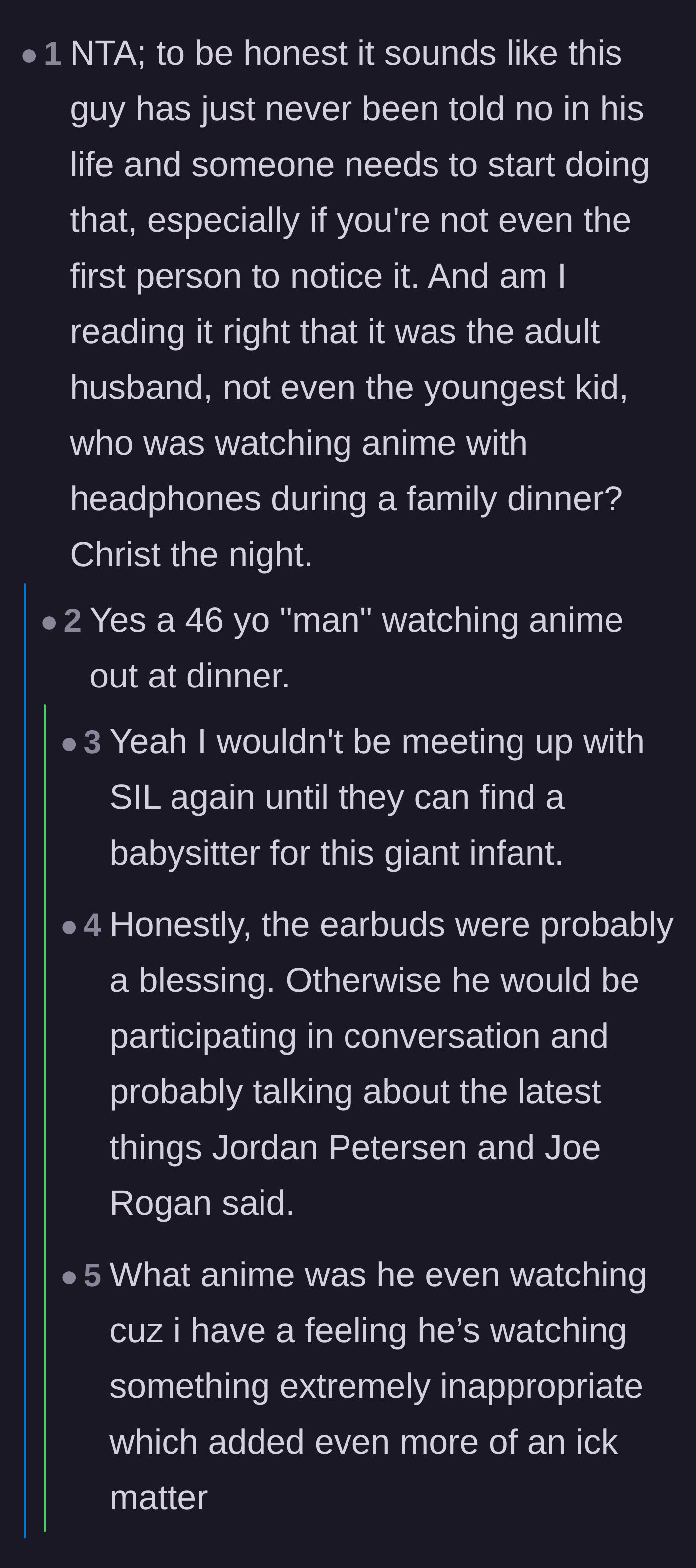 Comment thread declaring the brother-in-law a giant infant who has never been told no