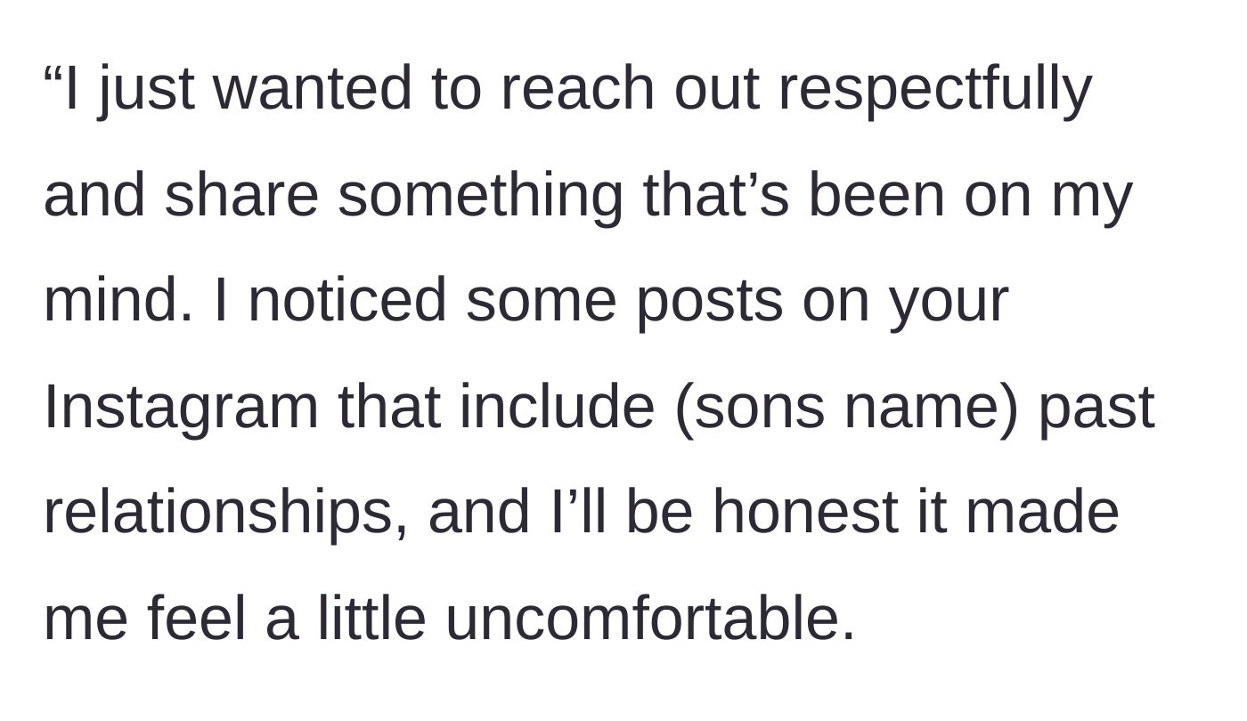Story part 2 - The son calls his parents asking his mother to delete photos of his ex-girlfriends from her personal social media, which she refuses.