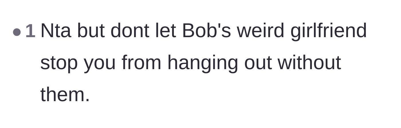 Comment thread 4 - Encouraging the friend group to continue hanging out without Bob and his girlfriend.