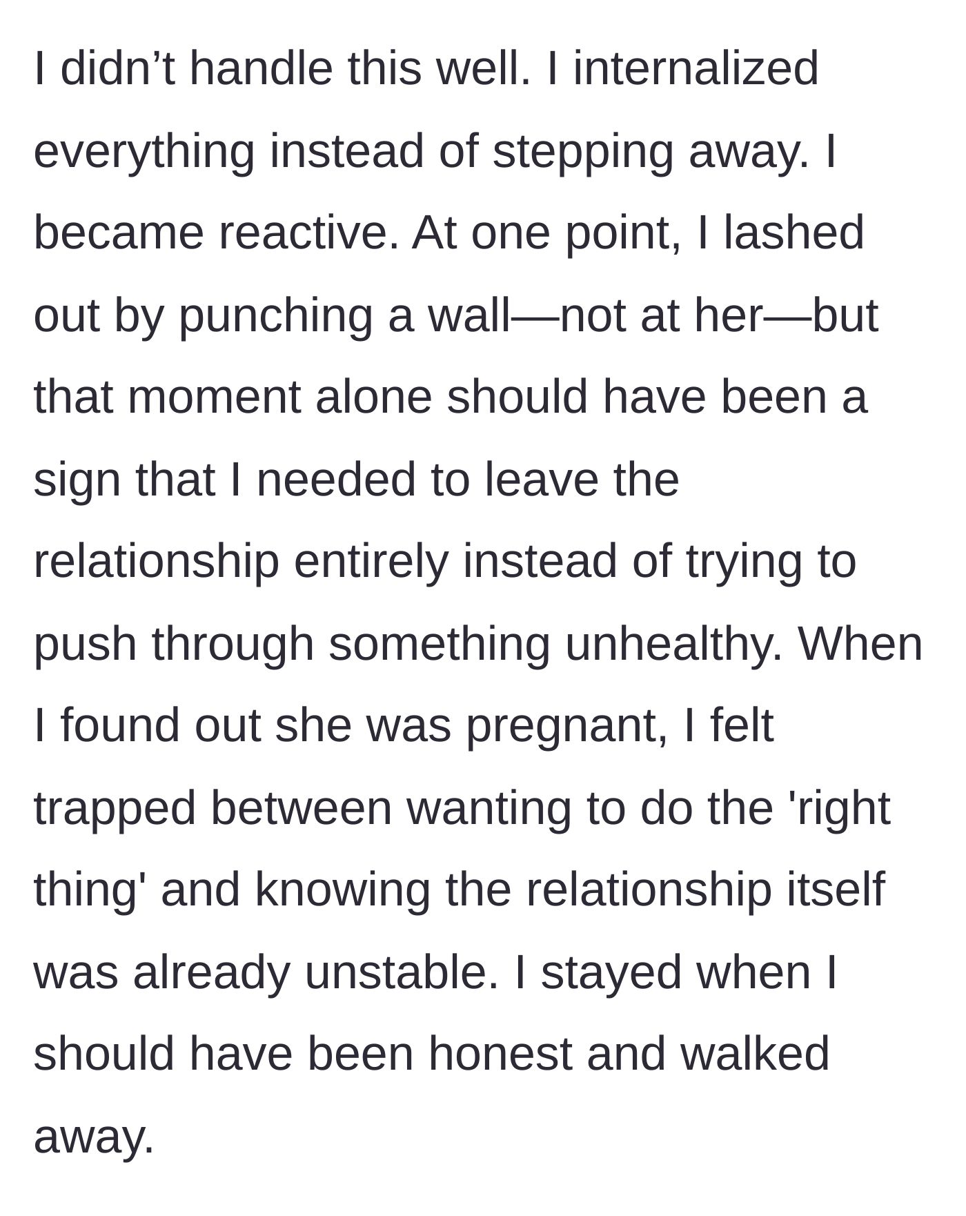 Story part 11 - Husband reacts by punching a wall and feeling trapped by pregnancy.