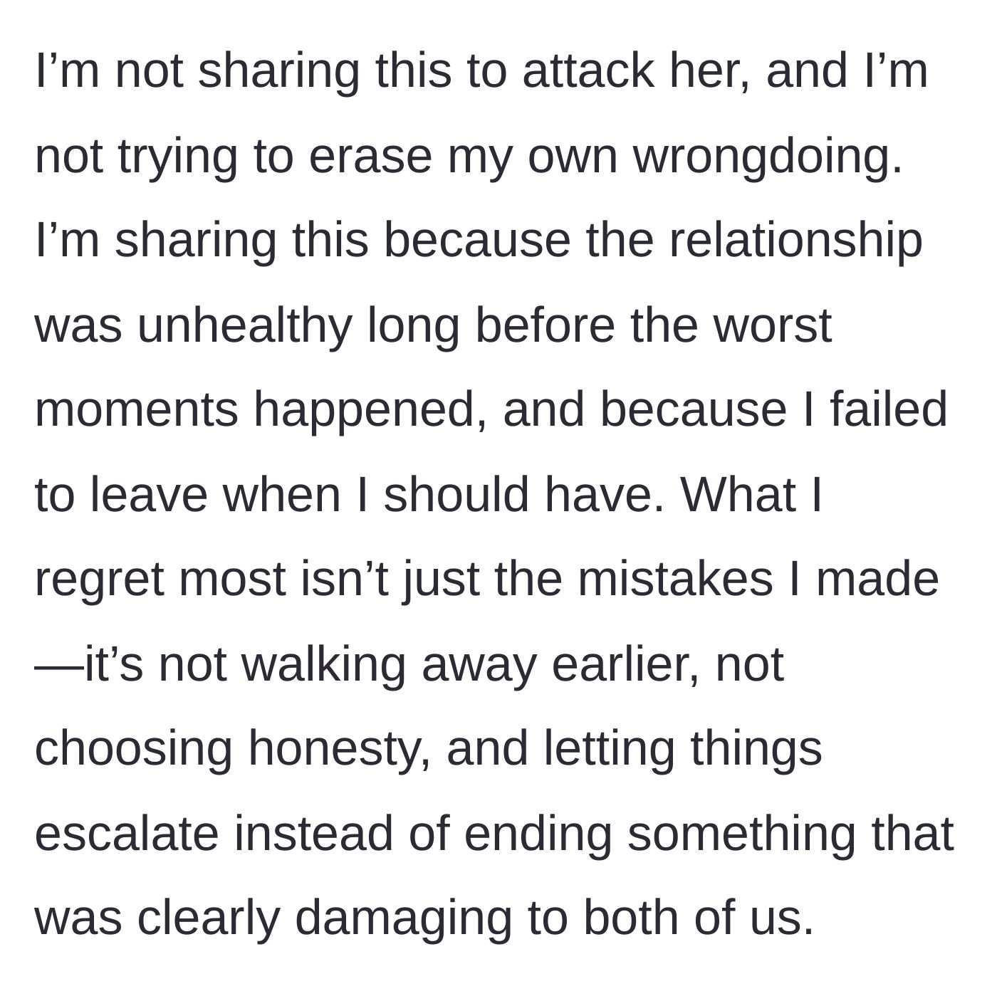 Story part 14 - Husband reflects on not walking away sooner.