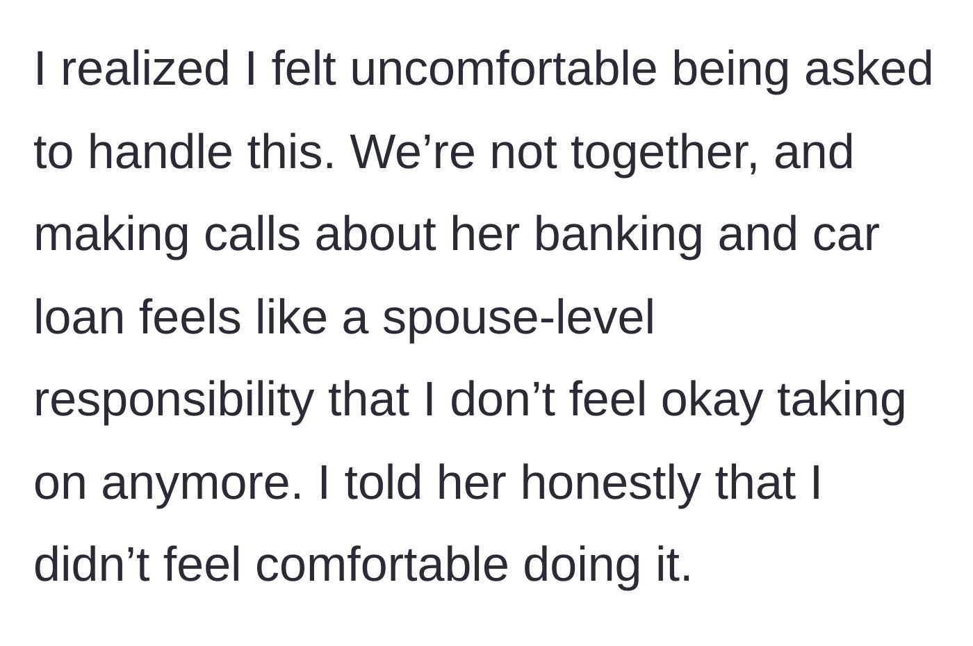Story part 3 - Husband declines to do spouse-level favors.