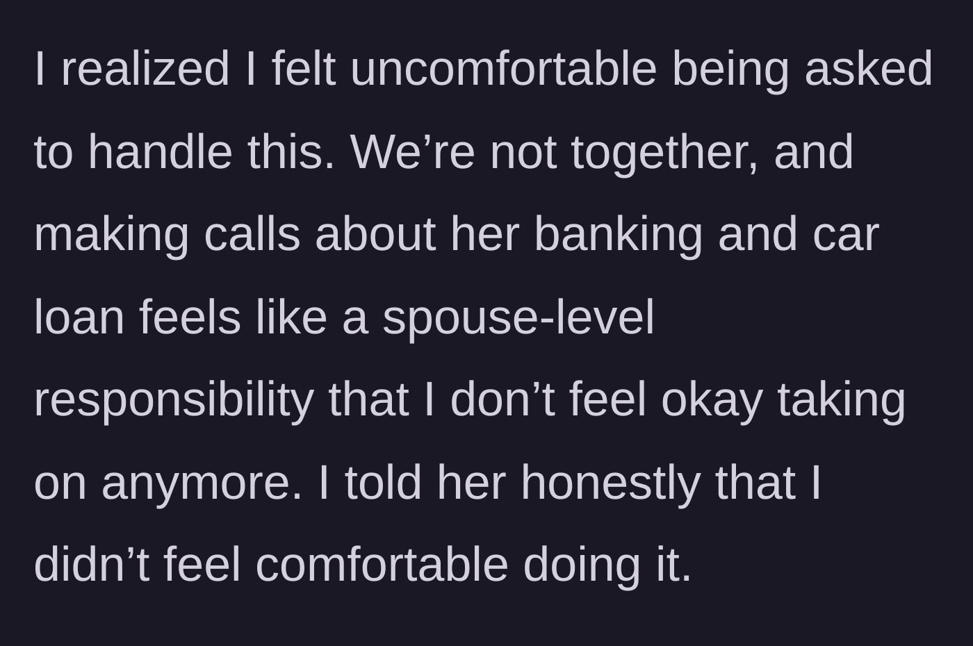 Story part 3 - Husband declines to do spouse-level favors.